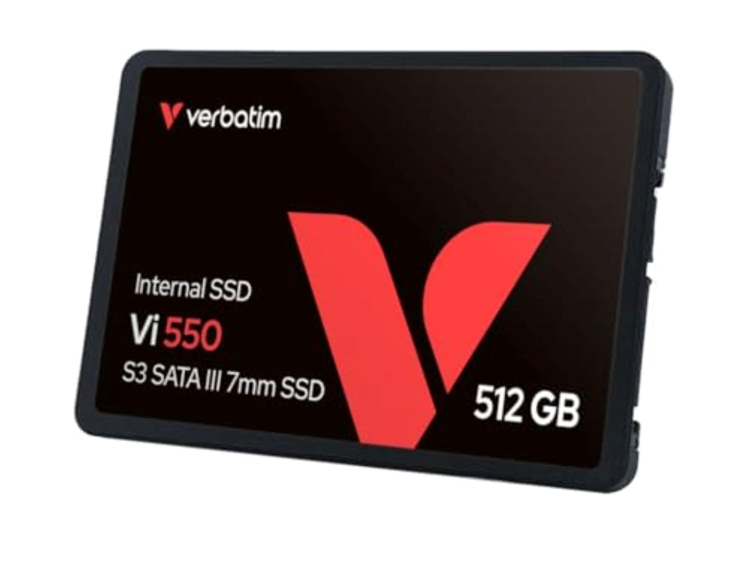 Verbatim Vi550 S3 SSD 512 GB, internes 2,5" SATA III SSD-Laufwerk mit 3D-NAND-Technologie, bis zu 550 MB/s Lesegeschwindigkeit, ideal für PC und Notebook, schwarz