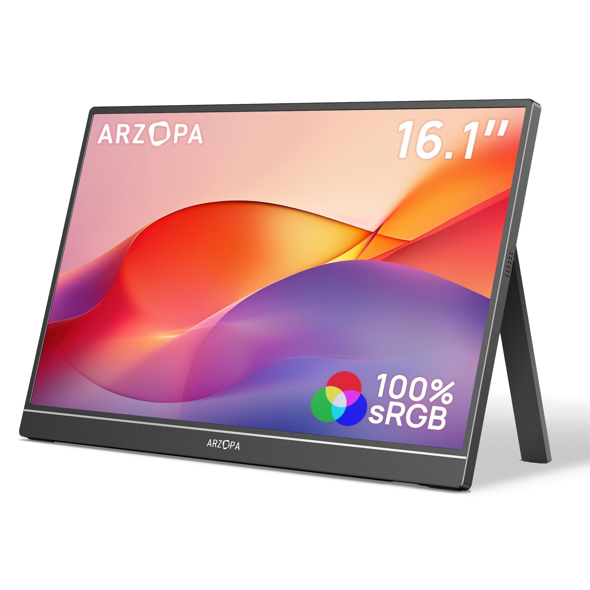 ARZOPA 16.1" Portable Monitor, 1920×1080 FHD IPS Tragbarer Monitor für Laptop mit Einzelstange, Unterstützt HDMI/Typ-C/USB-C, Augenschutz-Gaming-Bildschirm für Laptop/PC/Mac/PS3/4/5/Xbox