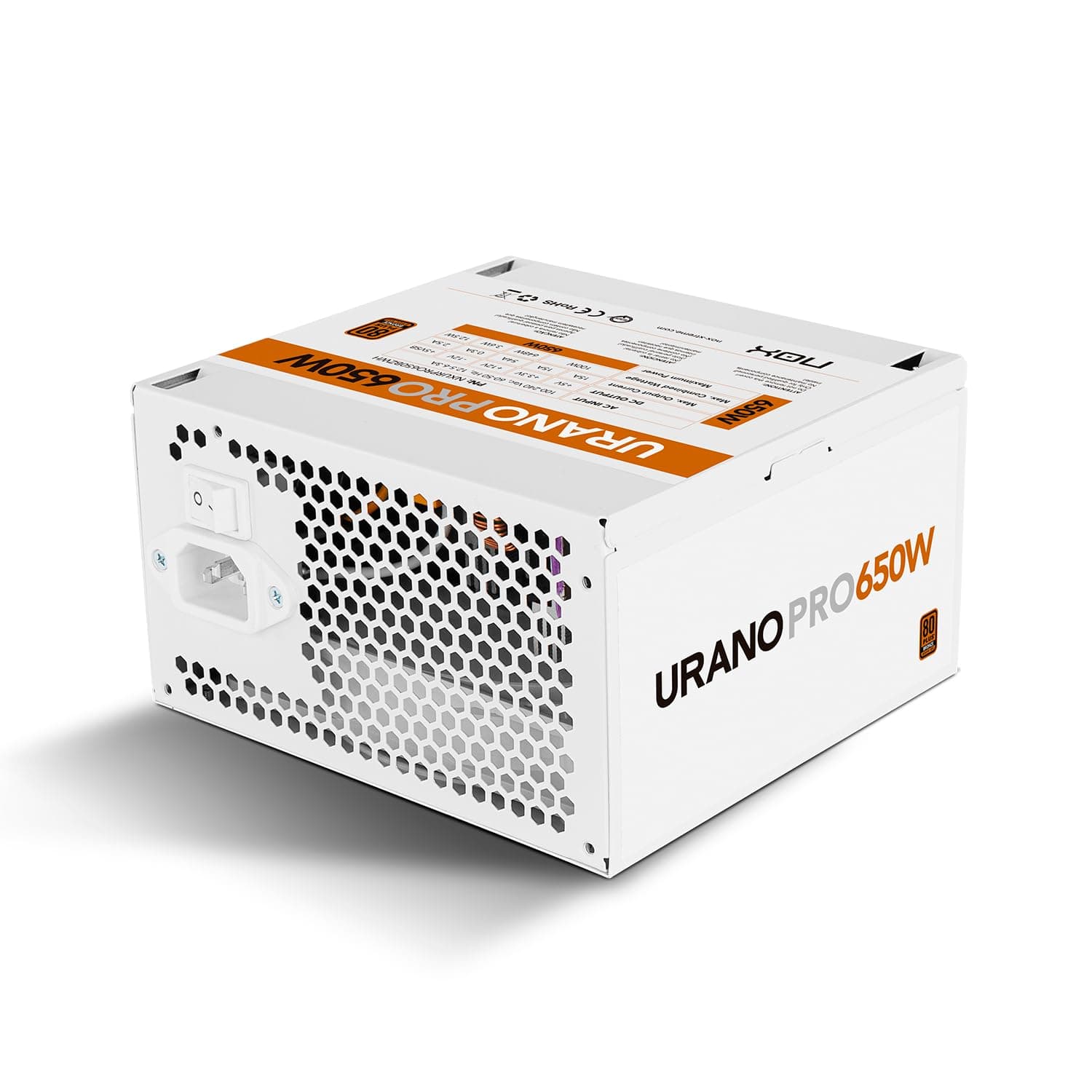 NOX Xtreme Products URANO Pro 650 W White 80 Plus Bronze – ATX-Netzteil mit leisem 120-mm-PWM-Lüfter, umfassendem Schutz (OVP, UVP, OPP, SCP, OTP), aktiver PFC, extra Langen Flachkabeln