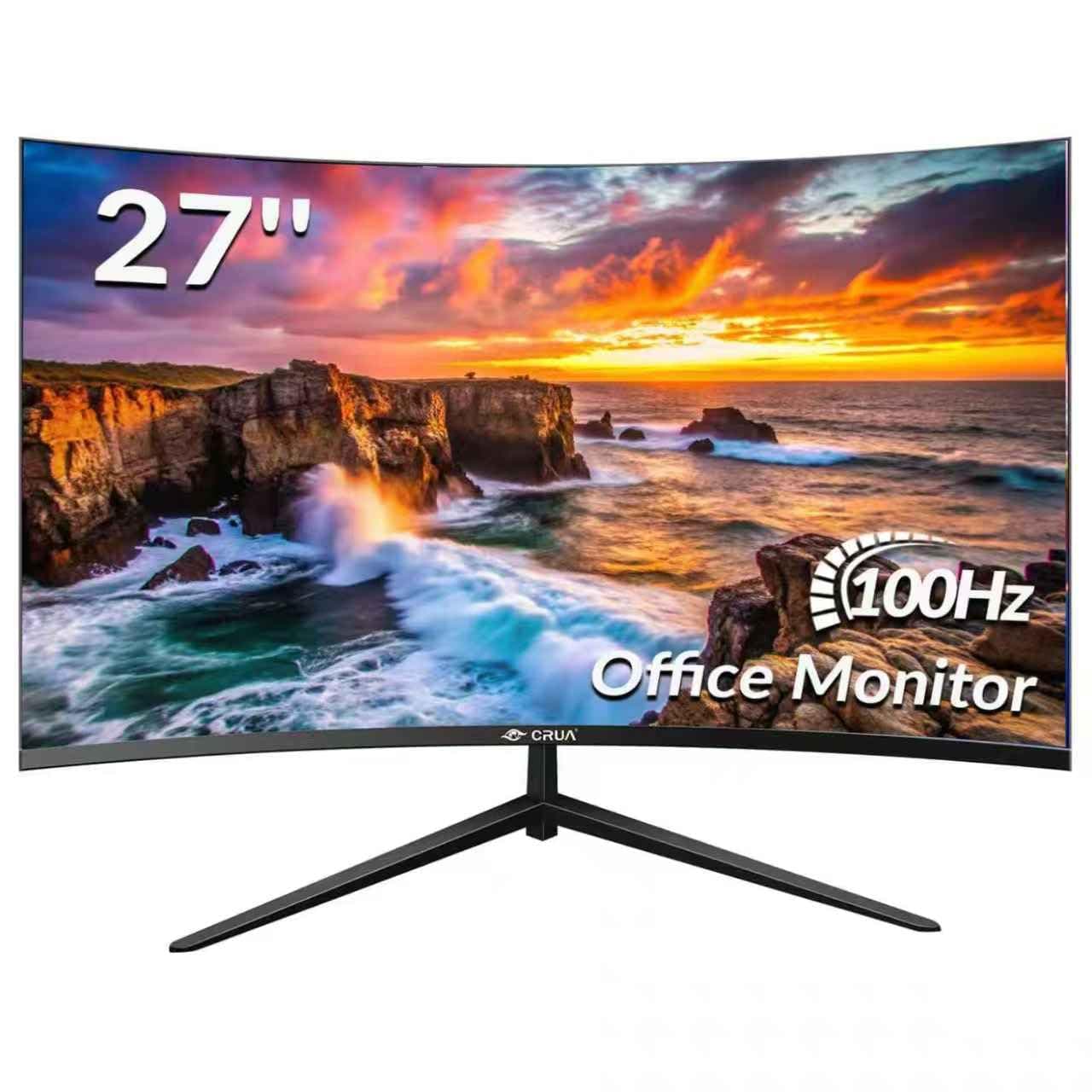 CRUA 27 inch Curved Monitor with 1K 1920x1080|100Hz Computer Screen 27 inch FHD with HDMI,VGA and Wall Mountable|1080P Frameless Eye Care PC Office Display for Working and Gaming