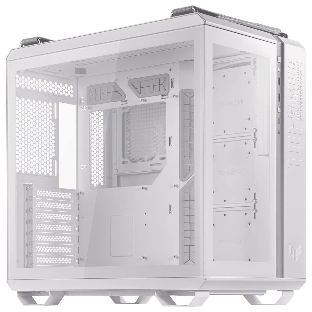 ASUS TUF Gaming GT502 Gehäuse White Edition (gehärtetes Glas, Zweikammer-Gehäuse, Panoramablick, Frontpanel High-Speed USB Typ-C​, werkzeuglose Seitenteile, weiß)