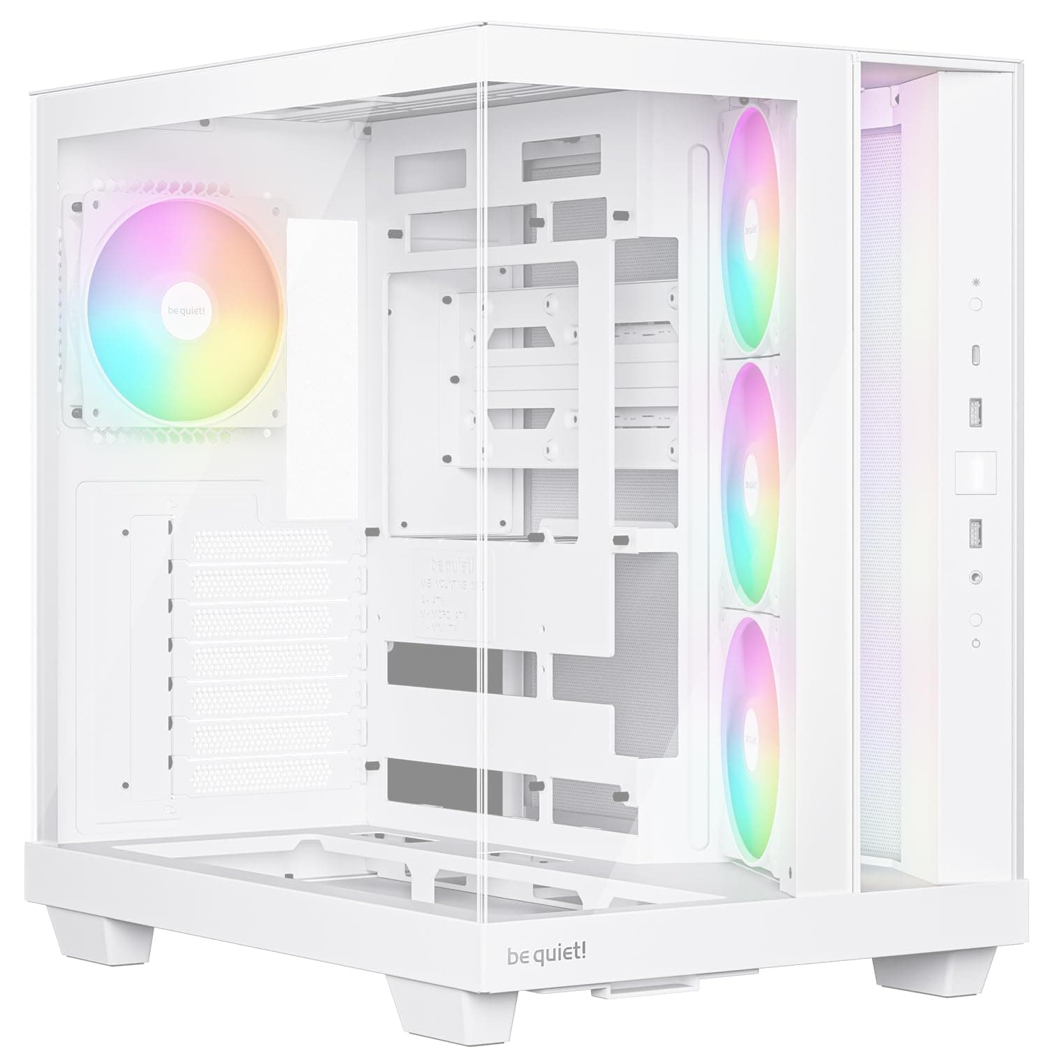 be quiet! Light Base 500 LX White PC-Gehäuse, vollständig verglaste Front- und Seitenpaneele, Show Case, Dual Chamber Design, ARGB-Lüfter-Hub, 4 Light Wings LX PWM-Lüfter rückseitiges Anschlussdesign