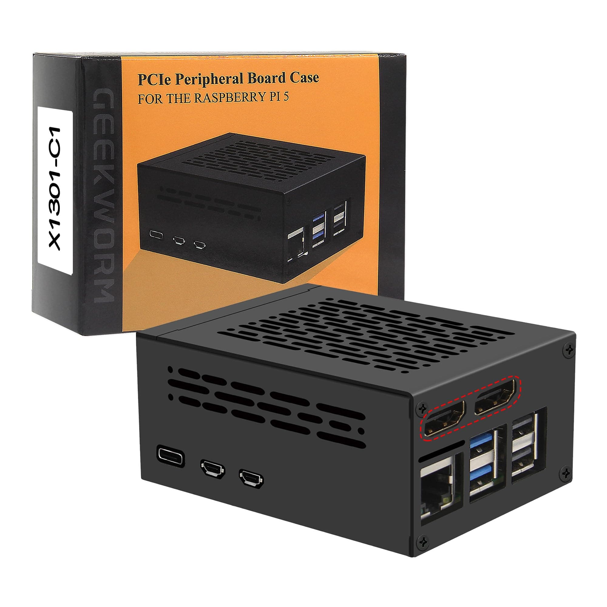 Geekworm X1301-C1 Metal Case for Raspberry Pi 5 and X1301 Hdmi to CSI-2