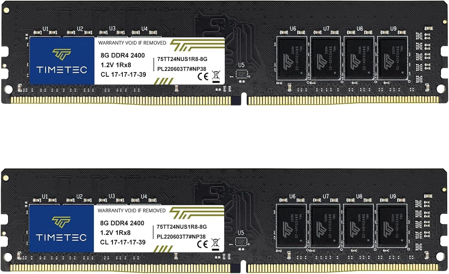 Timetec Premium 16GB KIT(2x8GB) DDR4 2400 MHz PC4-19200 Non-ECC Ungepuffert 1,2V CL17 1Rx8 Single Rank 288 Pin UDIMM Desktop-PC Computerspeicher RAM-Modul-Upgrade