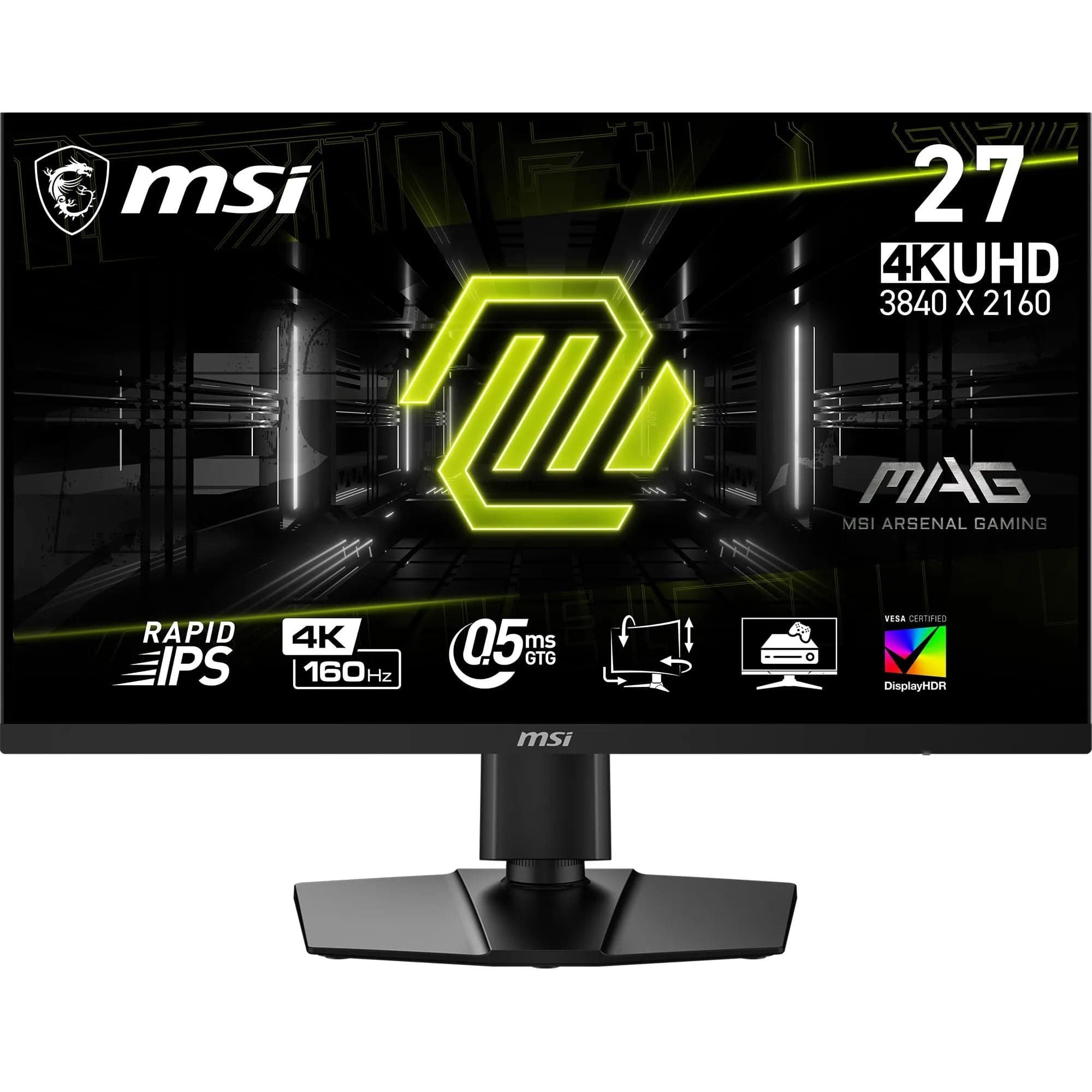 MSI MAG 274UPF E2 27 Zoll UHD Gaming Monitor - 3840 x 2160 Rapid IPS Panel, 160 Hz / 0.5ms (GtG, Min.), 133% sRGB Farbraum, rahmenloses Design, VESA DisplayHDR 400 - DisplayPort 1.4a, HDMI™, USB Typ-C