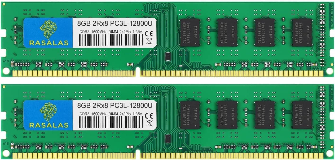 16GB Kit DDR3 1600MHz (2x8GB) DDR3L 12800U RAM 8GB 2Rx8 DDR3L-1600 PC3-12800U Udimm CL11 1.35 V 240-Pin Desktop Arbeitsspeicher Computer Memory