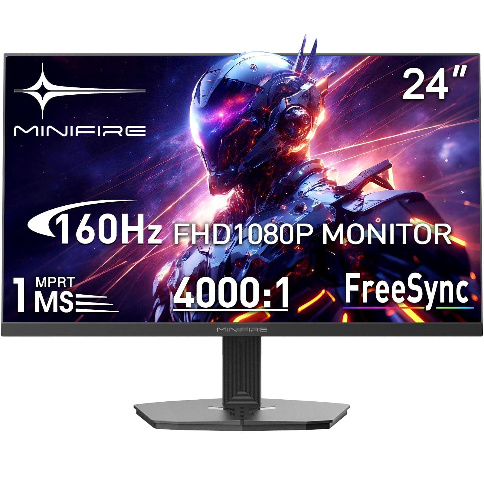 Minifire Gaming Monitor 24 Zoll,160 Hz,1ms, FreeSync, Full HD(1920 x 1080),Rahmenlos Bildschirm, Einstellbar,300Nits,sRGB 100%,HDMI 2.0 DP 1.4-(MFG24F4M HDMI-Kabel im Lieferumfang enthalten)
