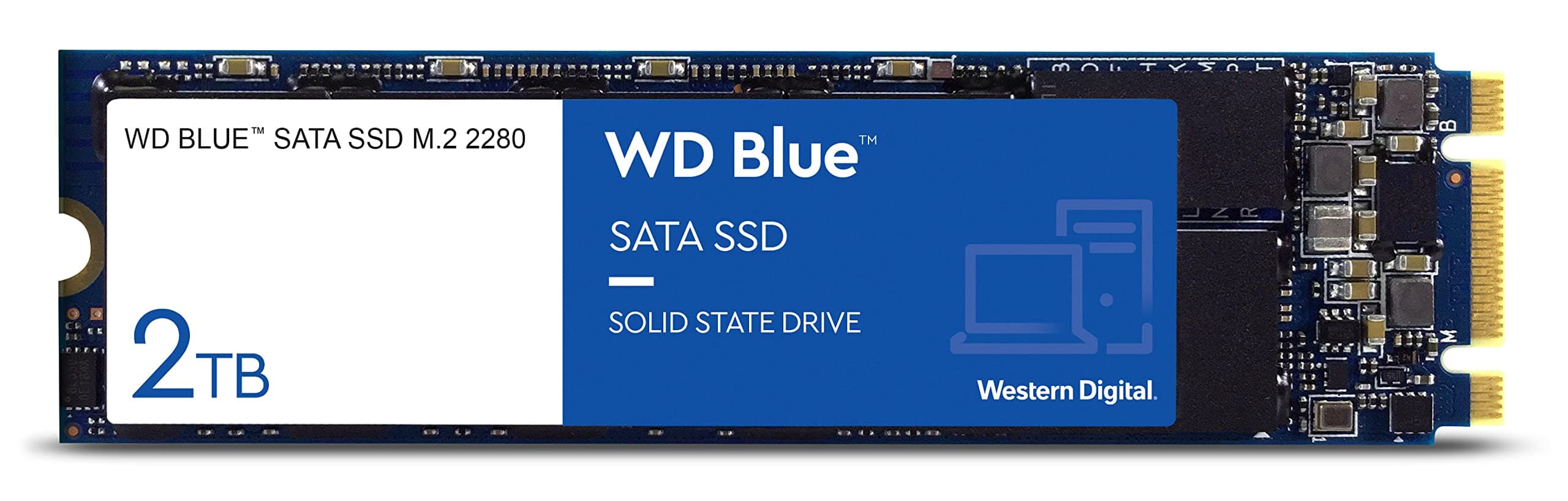 WD Blue SATA SSD M.2 2280 2 TB (interne SSD, hohe Zuverlässigkeit, Lesevorgänge bis zu 560 MB/s, stoßsicher und WD F.I.T. Lab-zertifiziert)
