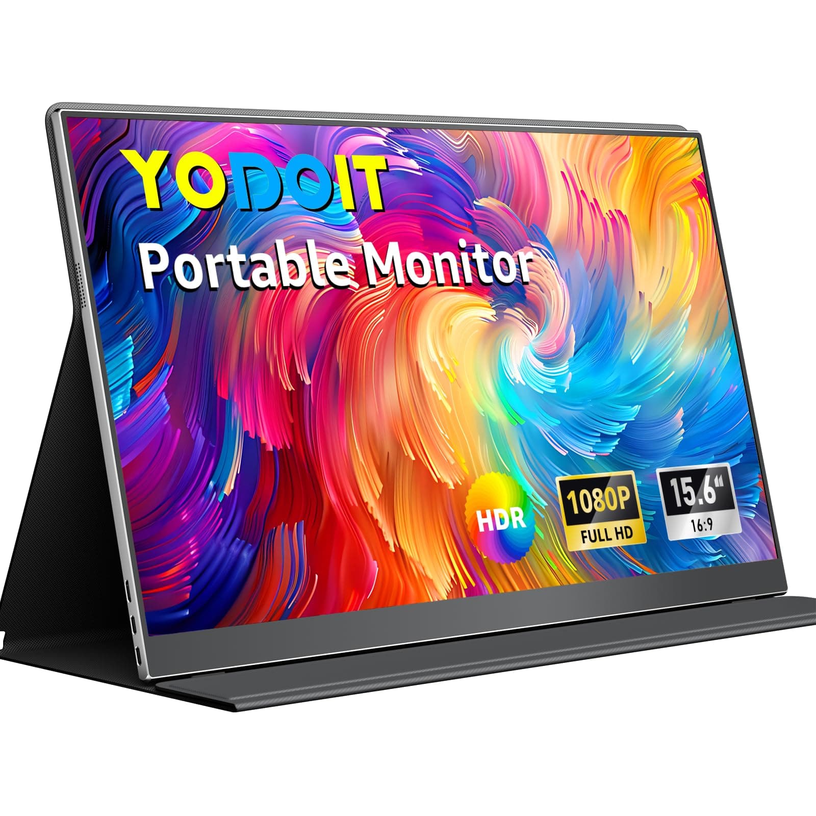 Yodoit Portable Monitor, 15,6 Zoll 1920 x 1080P FHD Tragbarer IPS-Display mit USB Typ C & HDMI Anschluß und Eingebaute Lautsprecher, Eye Care Bildschirm für PC, Laptop, Xbox, PS 3/4/5, Switch und TV