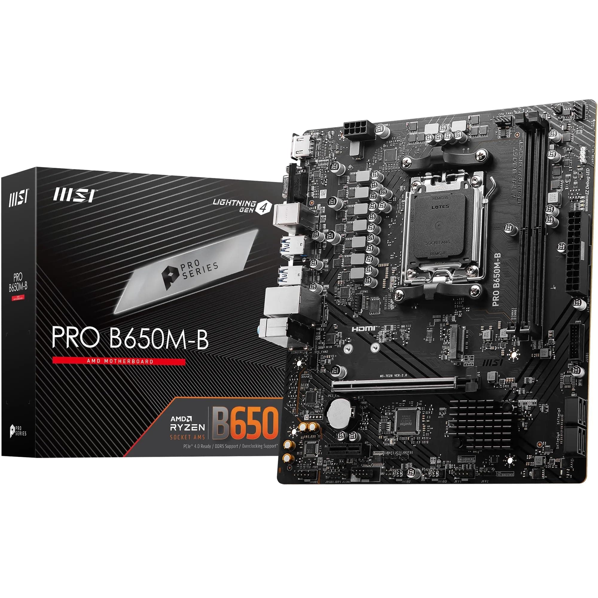 MSI PRO B650M-B Mainboard, Micro-ATX - Unterstützt Ryzen 9000, 8000 & 7000 Series Prozessoren, AM5 - DDR5 Memory Boost 6800+MHz/OC, 1 x PCIe 4.0 x16, 1 x M.2 Gen4, 2.5G LAN