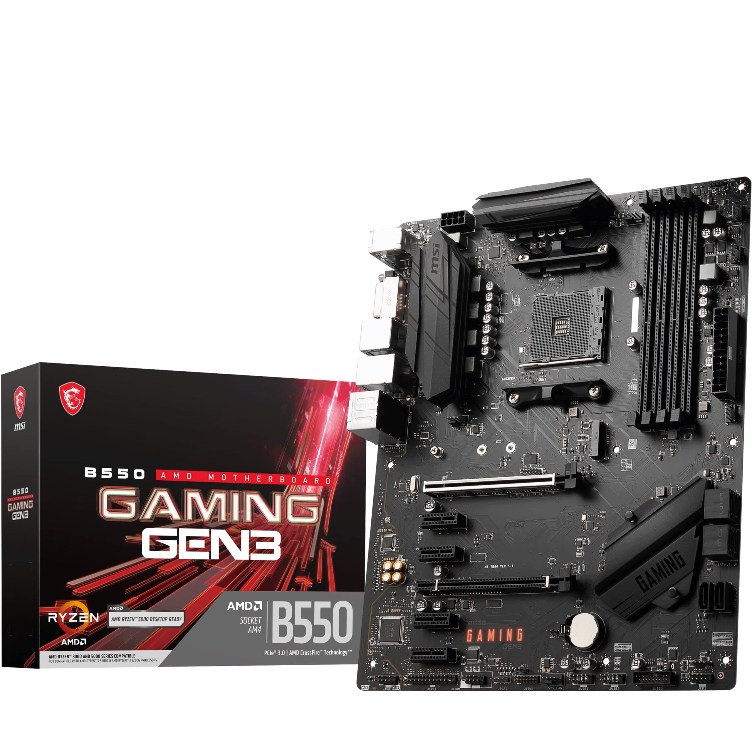 MSI B550 Gaming GEN3 Mainboard ATX, AM4 - AMD Ryzen 5000 bereit - DDR4 Boost 4400+MHz/OC, PCIe 3.0 x16, 1 x M.2 Gen3, 1G LAN