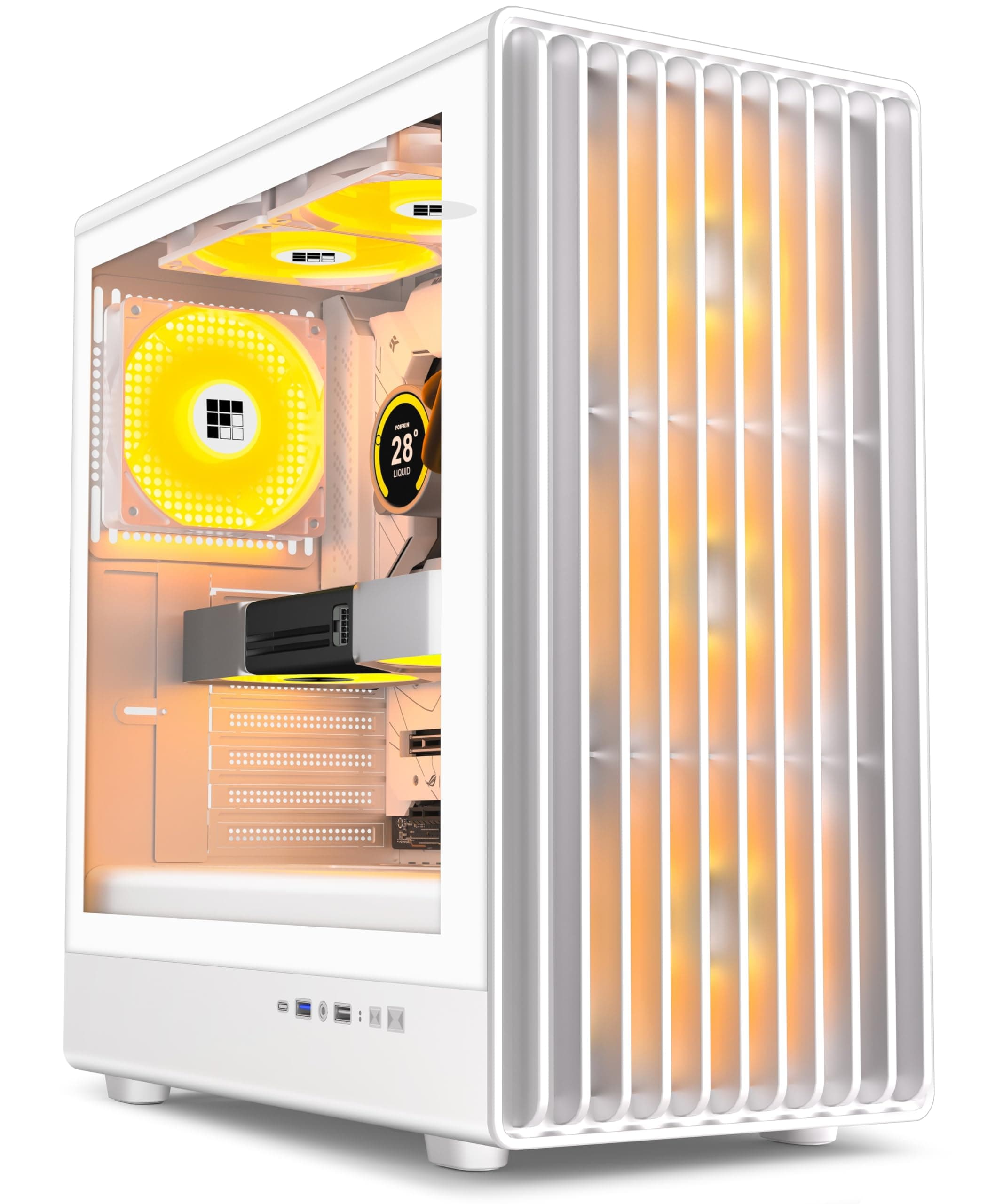 FOIFKIN K6 PC Gehäuse - Vorinstallierter 6 PWM ARGB-Lüfter（3X 140mm und 3X 120mm）, ATX Mid-Tower Gaming PC Gehäuse,mit Type-C (Weiß, K6)