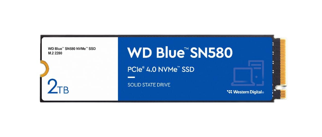 WD Blue SN580 NVMe SSD 2 TB (PCIe Gen4 x4, bis zu 4.150 MB/s Lesen, M.2 2280, nCache 4.0-Technologie) Blau