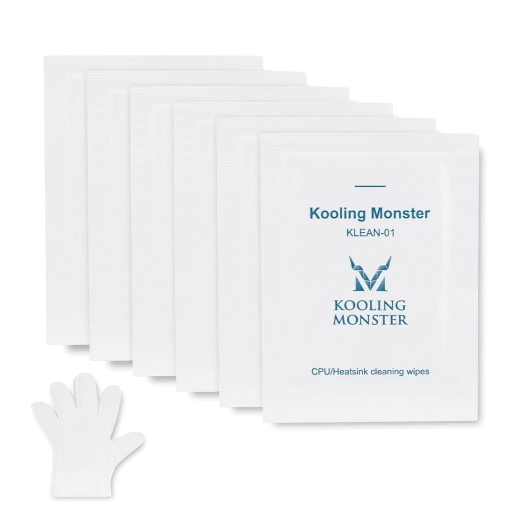 Kooling Monster KLEAN-01, Wärmeleitpasten-Entferner (inkl. Handschuhe) 12 x 15 cm, Wärmeleitpasten-Reinigungstücher für CPU/GPU/PS4/XBOX/Kühlkörper, Fettreiniger-Kit (20 Stück)