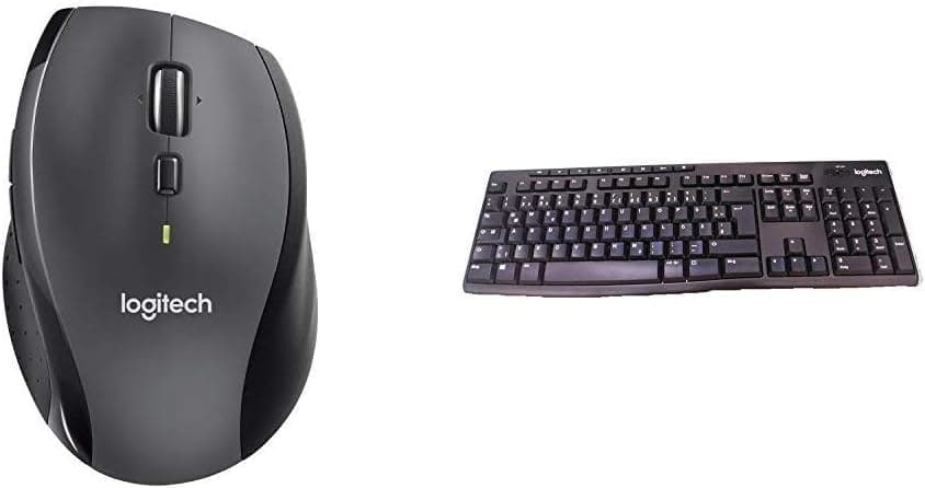 Logitech M705 Marathon Kabellose Maus, 2,4 GHz mit USB-Unifying-Empfänger, 1000 DPI, 5 programmierbare Tasten, Kompatibel mit PC, Mac, Laptop und Chromebook - Grau (Set mit Tastatur)