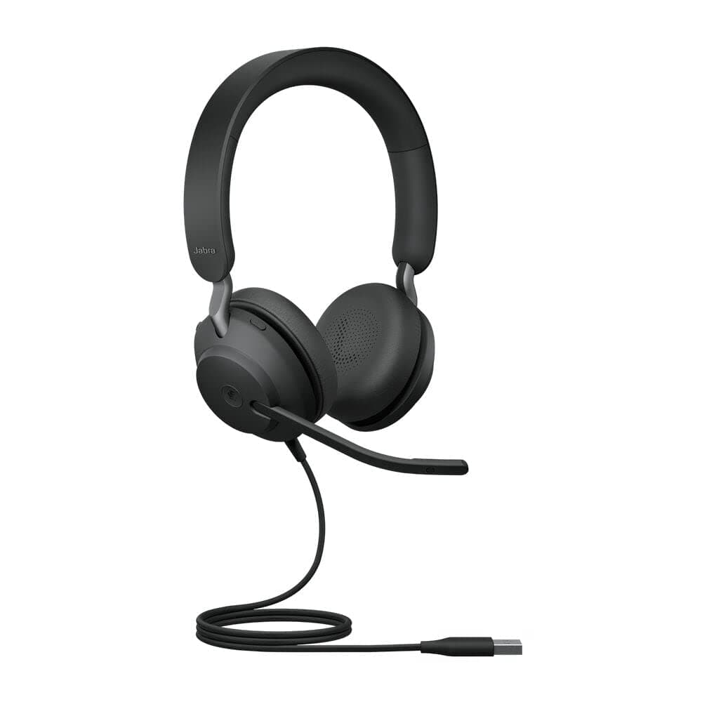 Jabra Evolve2 40 PC Headset – Noise Cancelling UC Certified Stereo Headphones with 3-Microphone Call Technology – USB-A Cable – Black