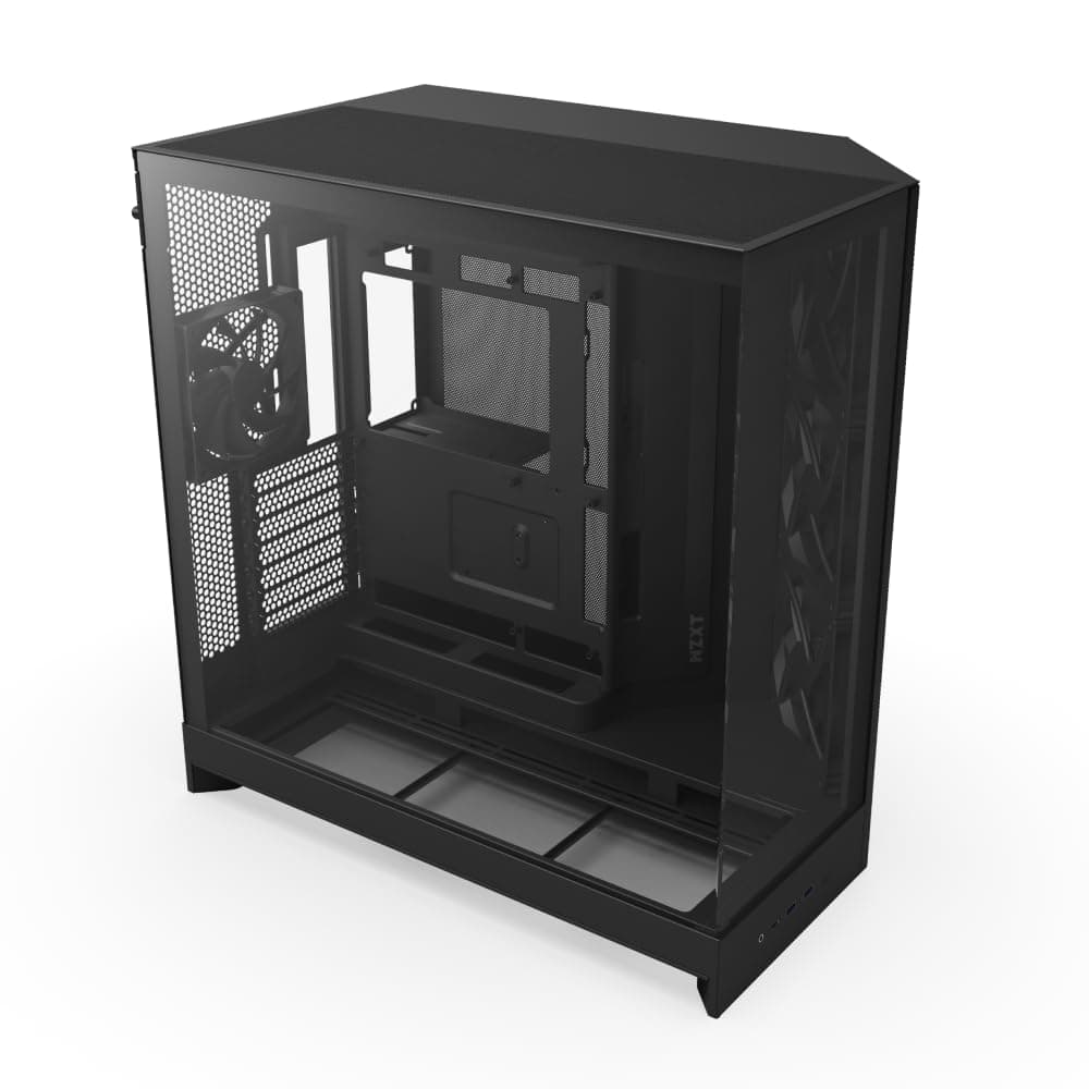 NZXT H9 Flow (2025) – Großes Dual-Kammer ATX Mid-Tower Airflow PC-Gehäuse – Enthält 3 x 140mm & 1 x 120mm Lüfter – 420mm Radiatorunterstützung – Gehärtetes Glas – Back-Connect bereit – Schwarz