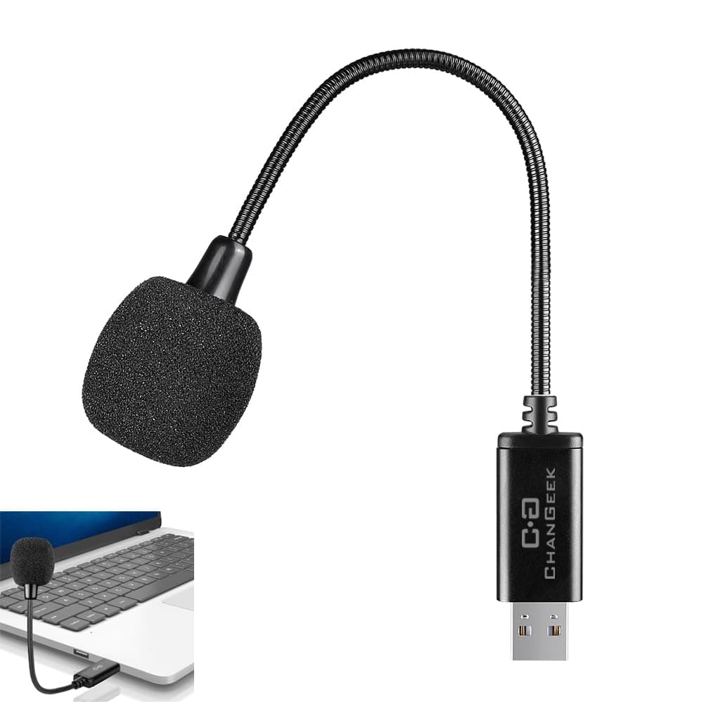 C G CHANGEEK Mini USB Mikrofon für Laptop/PC, mit Schwanenhals & USB-Soundkarte, kompatibel mit Mac, Plug & Play, ideales Kondensatormikrofon für Remote-Arbeit & Online-Kurse