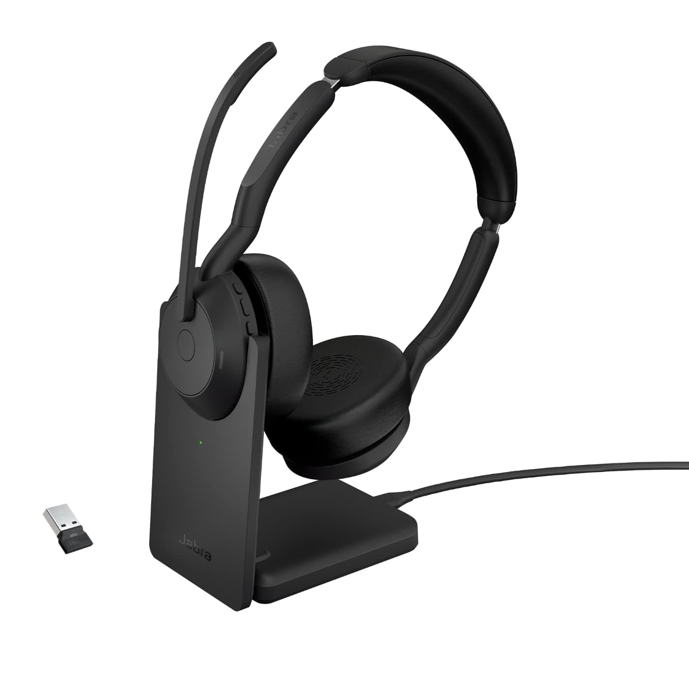 Jabra Evolve2 55 - schnurloses Stereo-Headset mit Ladestation Air Comfort - Mikrofone mit Geräuschunterdrückung & ANC - kompatibel mit Allen UC-Plattformen wie Zoom und Google Meet - Schwarz