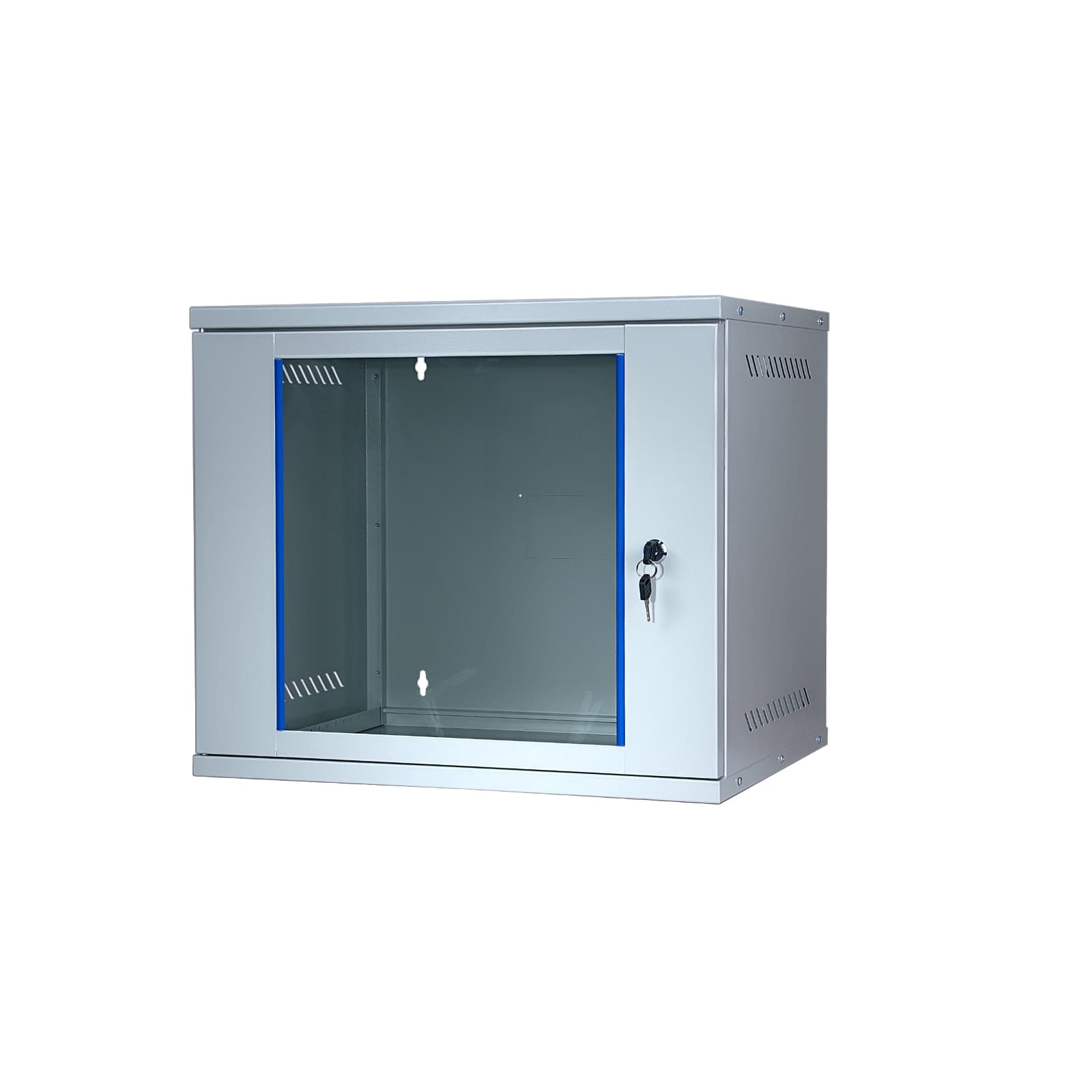 KOSCOM CONNECT Netzwerkschrank 19 Zoll 9 HE I 400 mm Tiefe I Serverschrank Grau I Wandmontage I abschließbare Glastür I unmontiert I 60 kg Traglast I 543 x 400 x 469 mm (Grau, 9 HE)