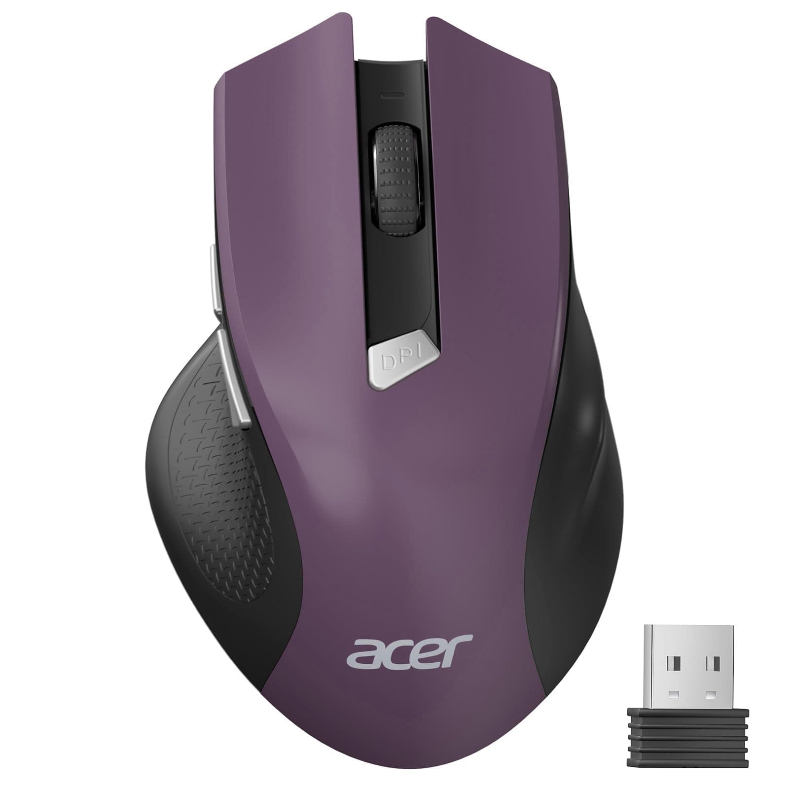 acer Maus Kabellos, 2.4GHz 1600 DPI Funkmaus, 3 Einstellbare DPI Wireless Mouse mit 6 Tasten, Batteriebetriebene Kabellose Maus für Laptop, PC und MacBook, Empfohlen für Rechtshänder-Lila