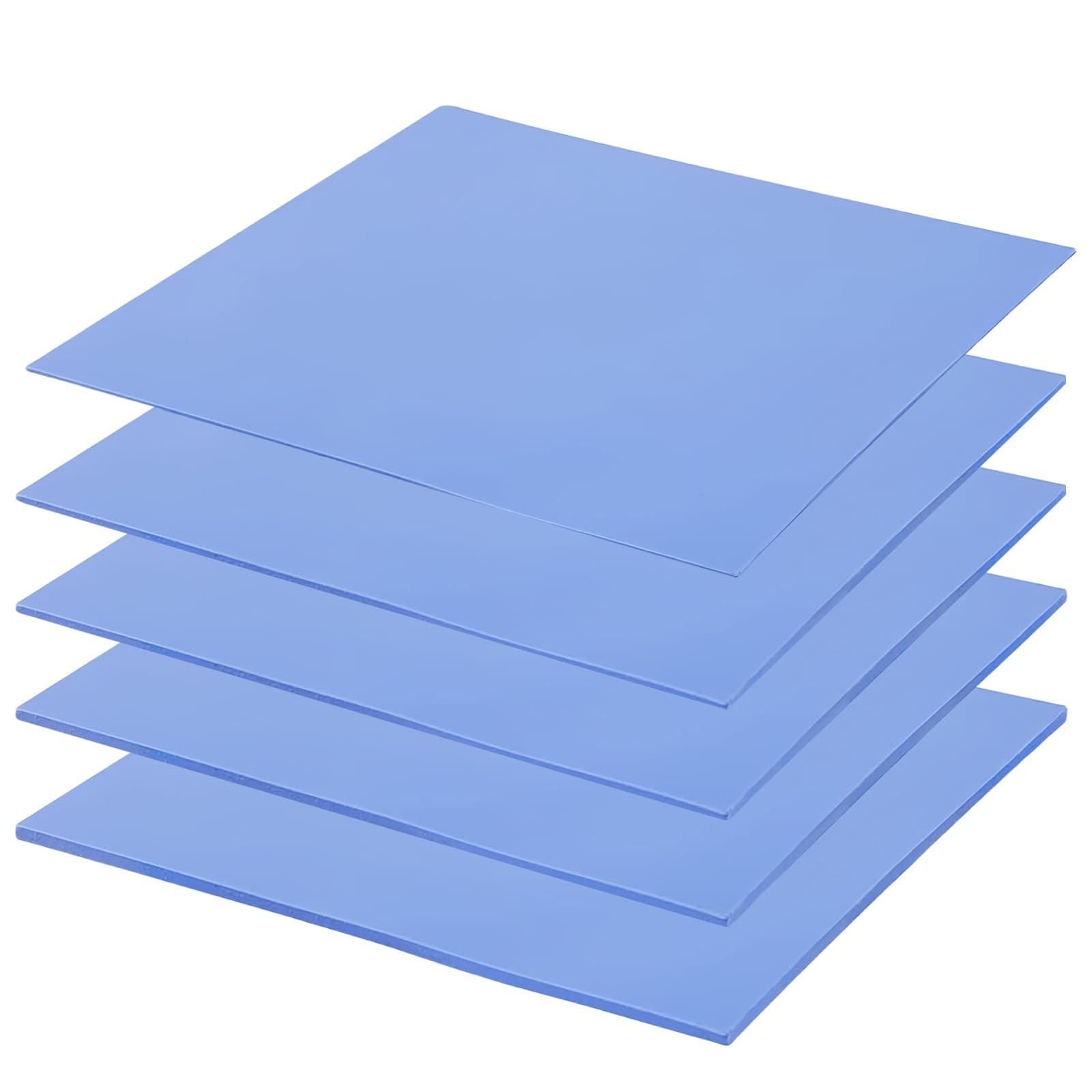 Sporgo 5 Stück Wärmeleitpad: 100 x 100 x 0,5/1/1,5/2/3 mm Thermal Pad Hochtemperaturbeständig Silikon Wärmeleitpads, Wiederverwendbar Wärmeleitpad Set für CPU, GPU, SSD, PC, Laptop, Kühler