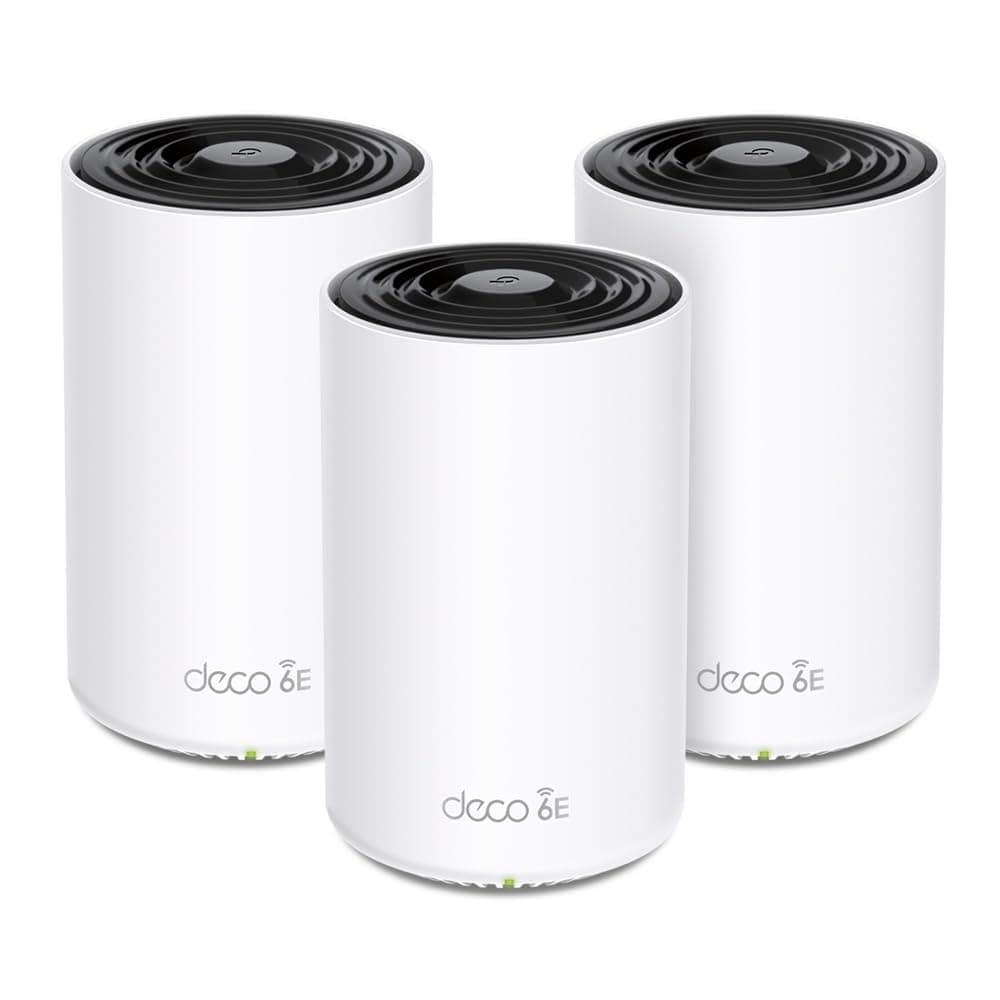 TP-Link Deco XE75 Pro Mesh WLAN Set (3 Pack), Wi-Fi 6E AXE5400 Tri-Band Router & Repeater, 1× 2.5G Port + 2× 1G Ports für Jede Einheit, empfohlen für Häuser mit 4-7 Schlafzimmern, WPA3