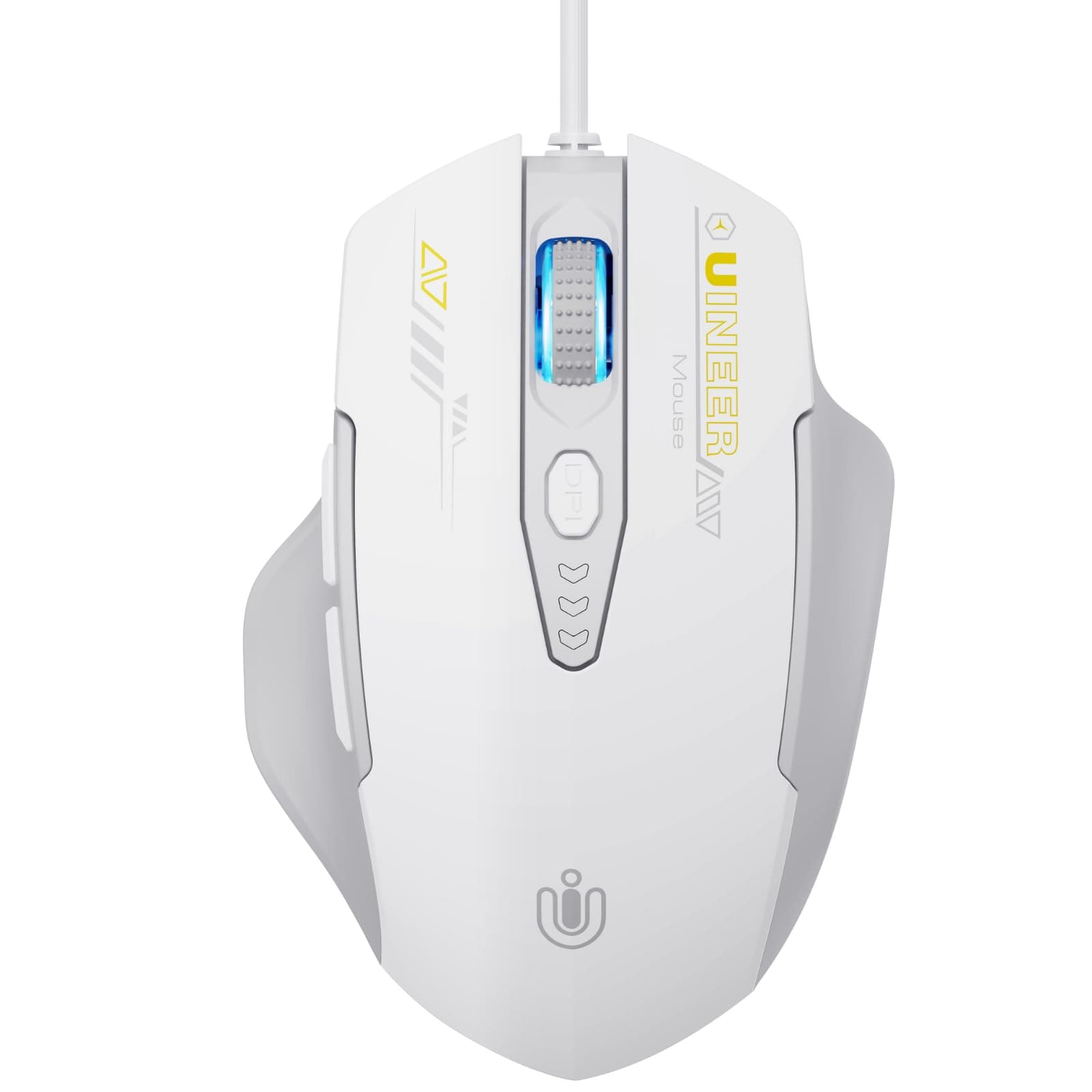 Uineer Maus Mit Kabel, ergonomisches Design, bis zu 7200 DPI einstellbar mit 6 Tasten, Computer Maus PC Laptop Computer,Plug & Play,Grau und Weiß
