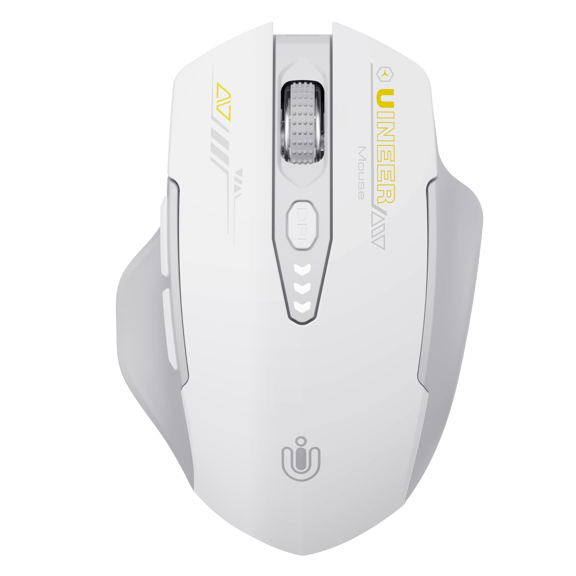 Uineer Bluetooth-Maus, Tri-Modus (BT 5.0/4.0 + 2.4 G Hz), Wiederaufladbare Ergonomische mit Sichtbarem Akkustand, 4 Einstellbare DPI für Laptop und PC, Grau und Weiß