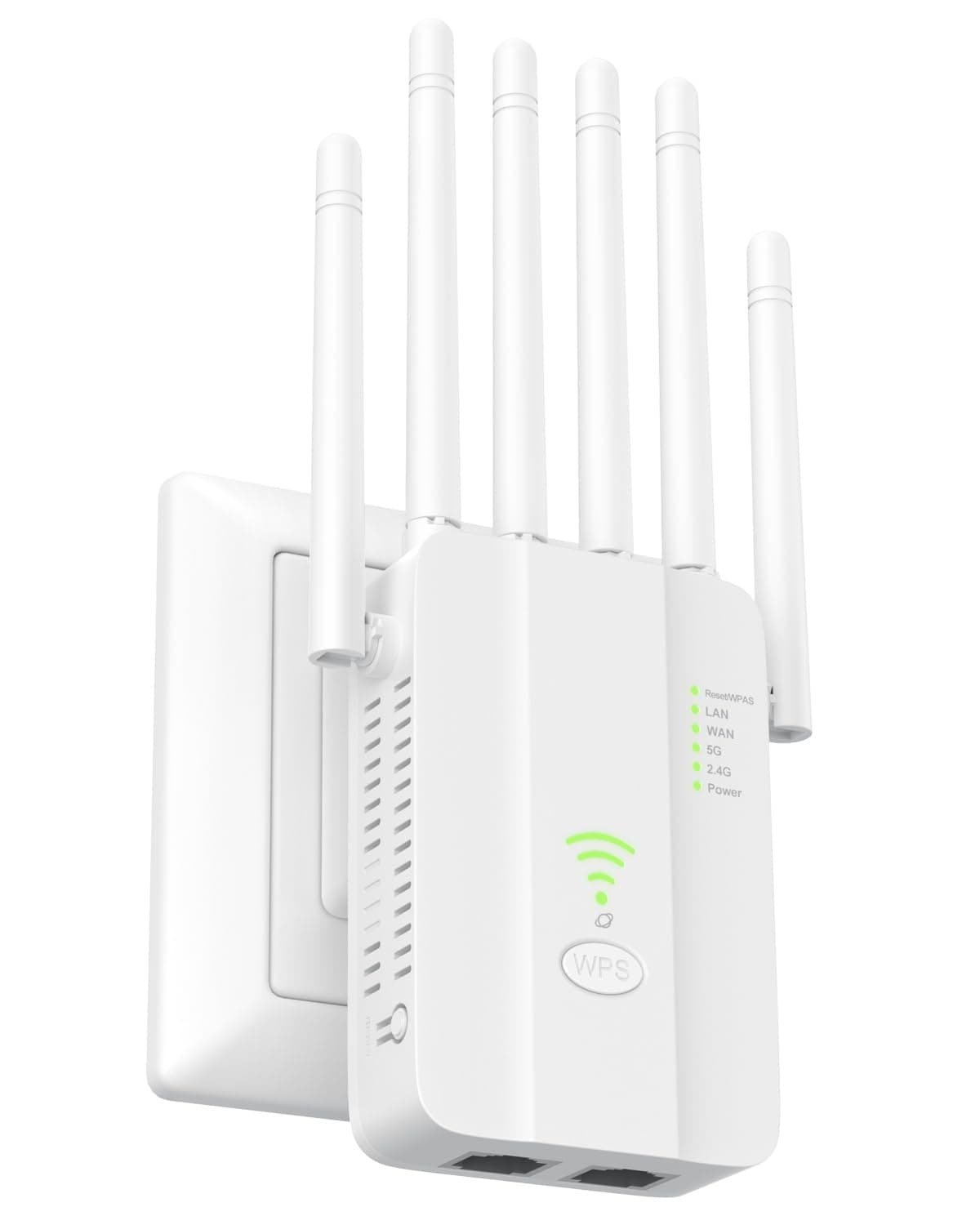 WLAN Verstärker, 1200Mbit/s WLAN Repeater, 6 Antennen Dualband 5GHz + 2.4GHz, WiFi Verstärker mit LAN Ethernet Anschluss, Internet Verstärker mit Allen Geräten, WiFi Range Extender Mit LAN/WAN Port