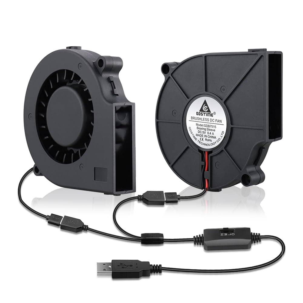 GDSTIME 2 Stück 75mm Gebläse Lüfter USB 75x15mm Turbinen Turbo Gebläse 5V 75mm x 15mm Radiallüfter Mit 3 Einstellbare Geschwindigkeiten für PC Router TV Box Konsole Netzteils Kühlung