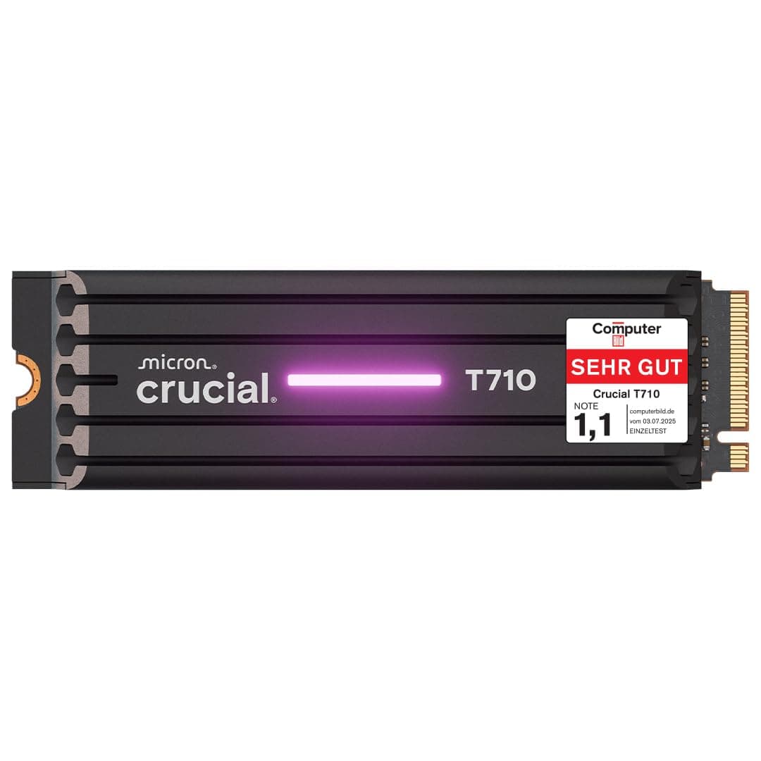 Crucial T710 SSD 2TB M.2 NVMe PCIe 5.0 x4 Gen5 mit Kühlkörper, bis zu 14.500 MB/s Lesen, 13.800 MB/s Schreiben, für Desktop PC & PS5, TLC NAND, Interne Festplatte - CT2000T710SSD5-01