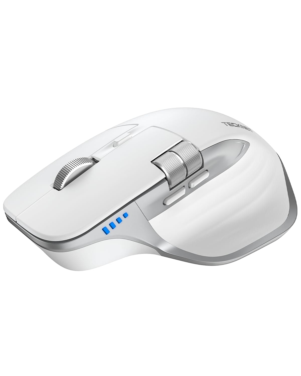 TECKNET Bluetooth kabellose Maus(BT 5.0/5.0+2,4G), Seitliches Mausrad, Superschnelles Scrollen, Wiederaufladbare Ergonomische, Maus Silent Mouse 4800 DPI, 7 Tasten, für Mac OS,Windows, Weiß