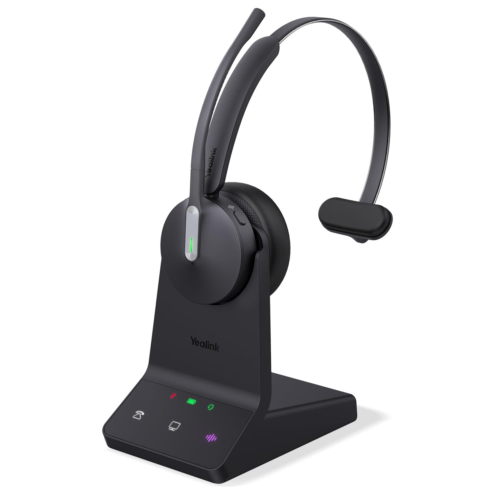 Yealink WH64 Wireless Headset mit Mikrofon,185 m Reichweite DECT & Bluetooth Mono Kabelloses Headset with 3 Mikrofonen für Teams Zoom,Skype,UC,IP-Telefon, PC,26H Sprechzeiten