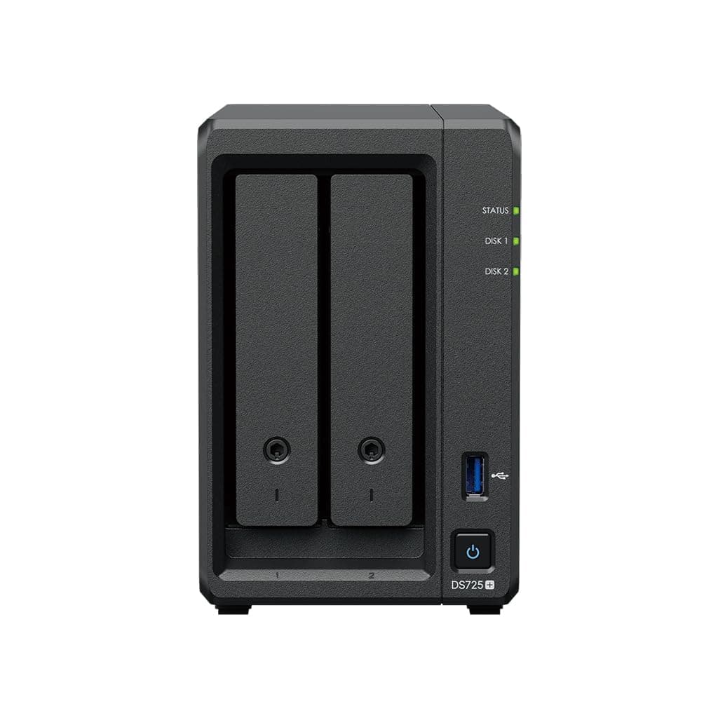 Synology DS725+ 24TB (Synology HAT3310-12T) 2 Bay Plus Serie mit Ryzen R1600, 4GB Ram (32GB max), 1x 2.5GbE, 1x 1GbE, 2X M.2 NVMe Steckplätze.DX525 Erweiterung über Type-C verfügbar