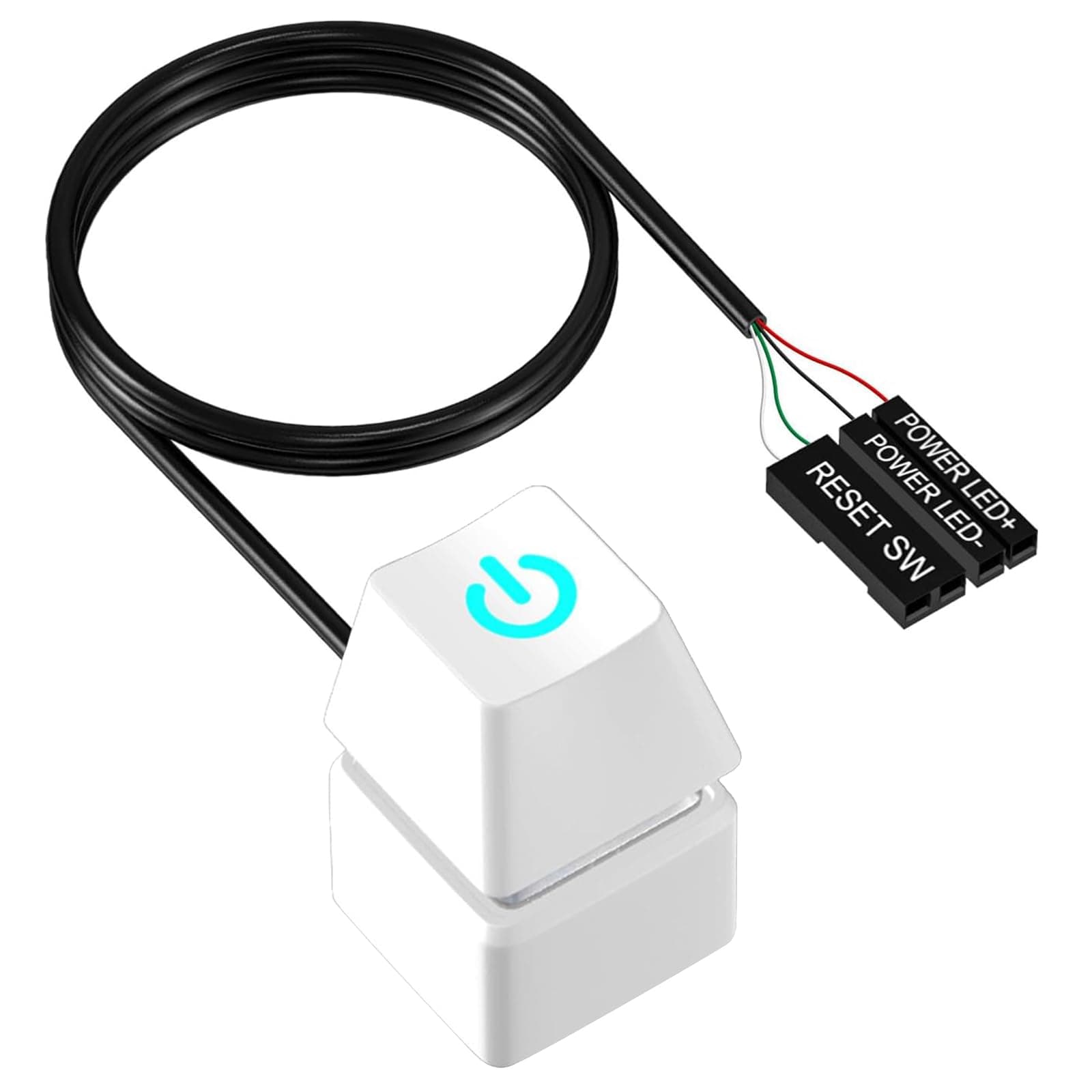 Colexy Computer Netzschalter, PC Einschaltknopf Extern, Computer Desktop Schalter mit LED Licht, 1,8 M Verlängerungskabel, Ersatz von PC (Weiß)