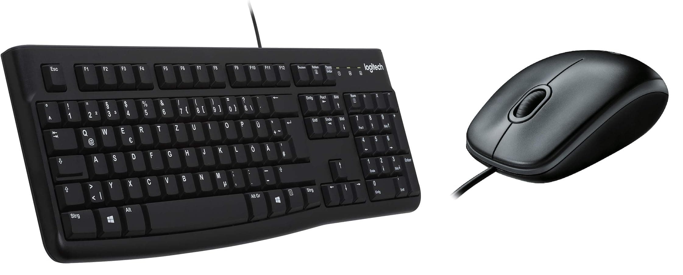 Logitech B100 Maus mit Kabel, USB-Anschluss, 800 DPI Optischer Sensor, 3 Tasten, Für Links- und Rechtshänder, PC/Mac - Schwarz (Optical Business Maus | Tastatur K120)