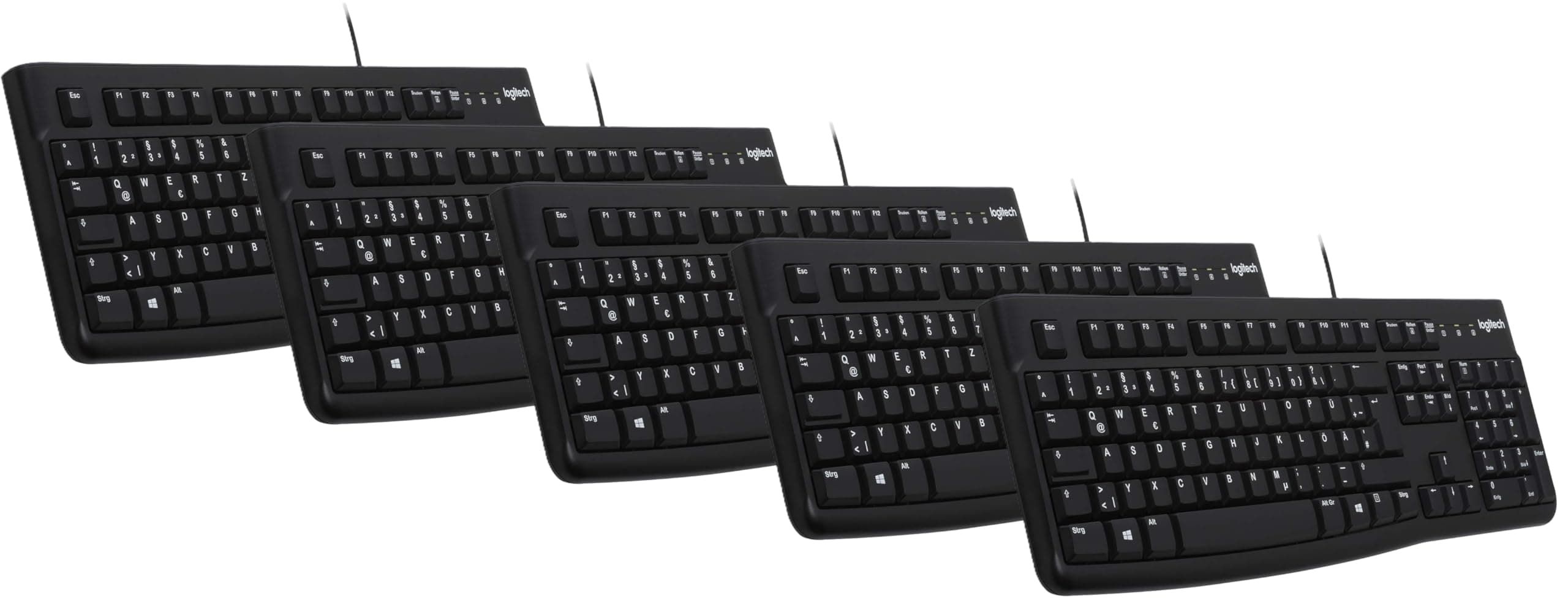Logitech K120 Kabelgebundene Business Tastatur für Windows und Linux, USB-Anschluss, Leises Tippen, Robust, Spritzwassergeschützt, Tastaturaufsteller, QWERTZ-Layout (Tastatur | 5er Pack)