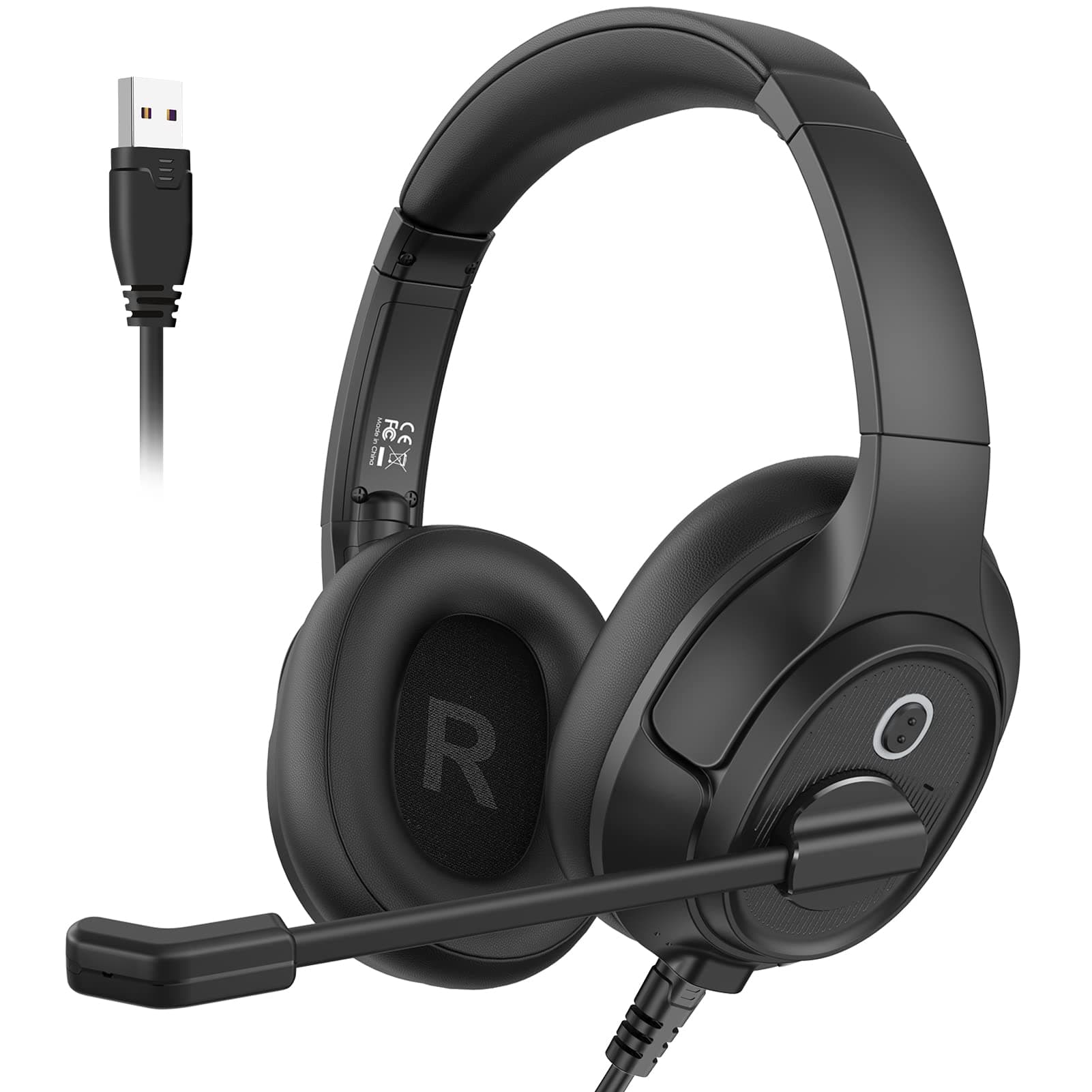 EKSA H2 USB Headset mit Mikrofon, Office PC Headset mit ENC Mic, Stummschalter & Lautstärkeregler, Over Ear PC Headset mit Kabel für Business/Callcenter/Büro/Zoom/Teams