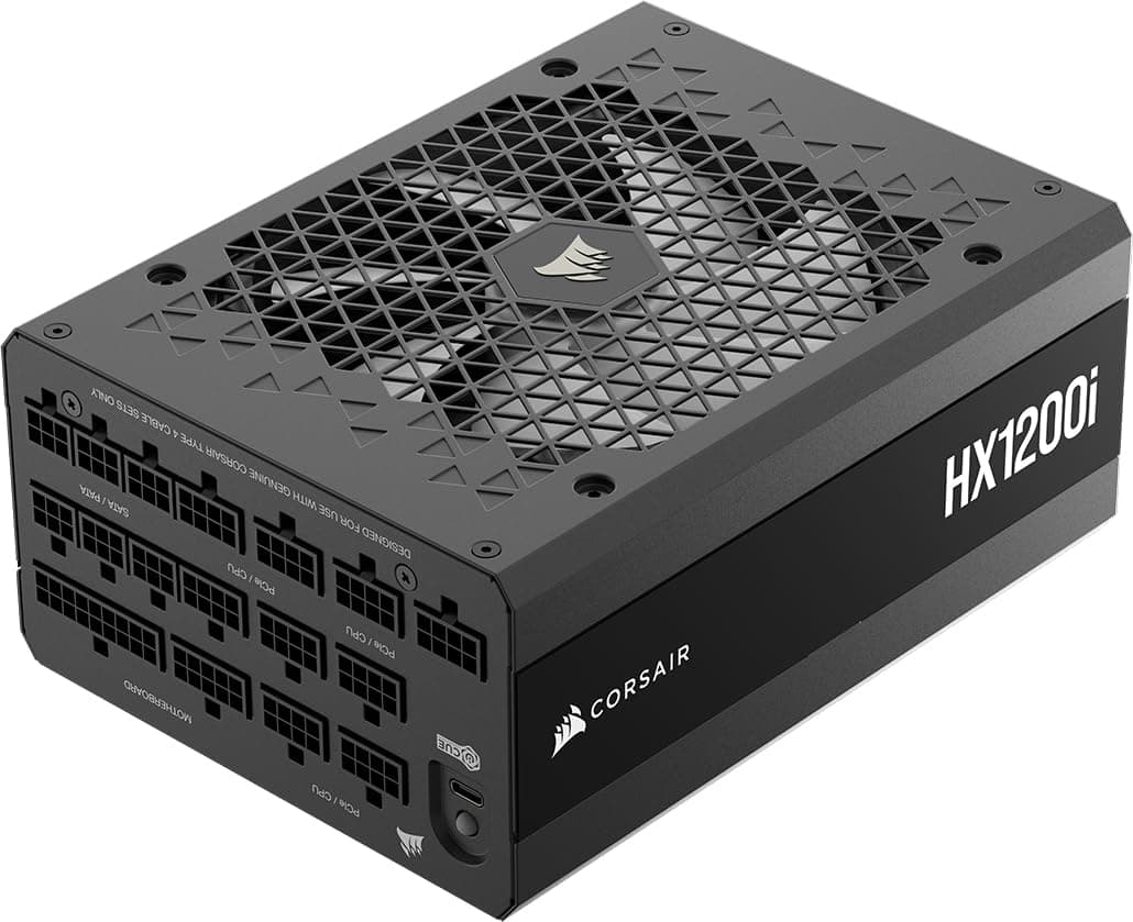 CORSAIR HX1200i (2025) Vollständig Modulares, Ultra-Rauscharmes ATX-Netzteil mit 12V-2x6-Kabel – ATX 3.1 & PCIe 5.1 konform, Cybenetics Platinum Wirkungsgrad – Schwarz