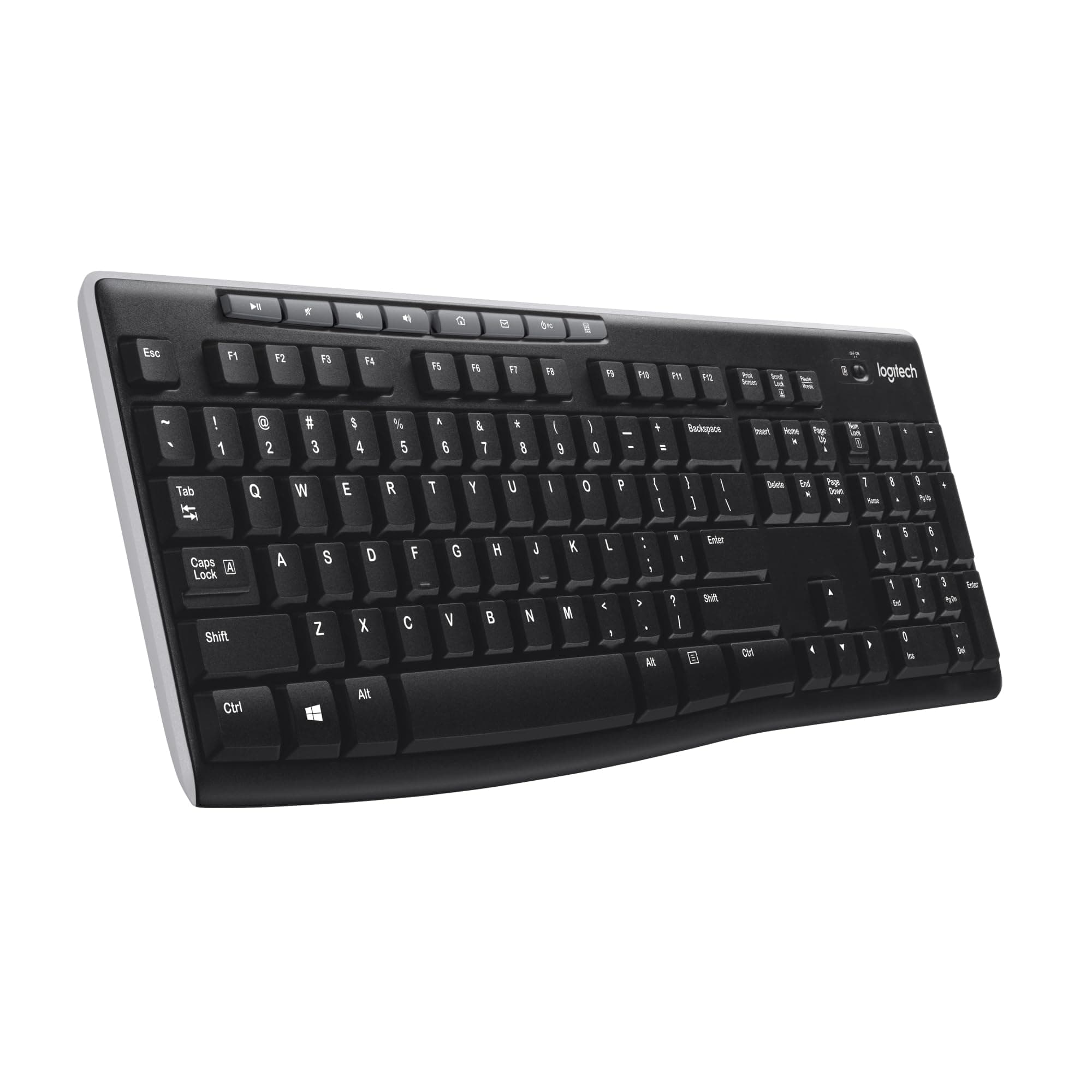 Logitech K270 Kabellose Tastatur für Windows, 2,4 GHz kabellos, Standardgröße, Nummernblock, 8 Sondertasten, 2 Jahre Batterielaufzeit, Kompatibel mit PC, Laptop, Deutsches QWERTZ-Layout - Schwarz