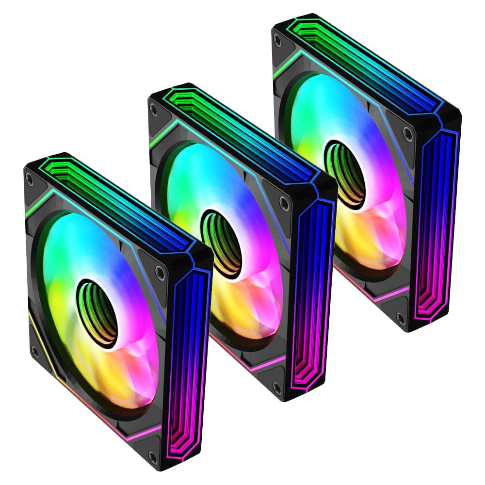 Jungle Leopard Prism6PRO-X3 RGB PC Lüfter 120MM 3er Pack Gehäuselüfter[Infinity Mirror][HDB]61.5CFM/1600RPM/29LEDs 5V3PIN ARGB und 12V4PIN PWM Lüfter (Schwarz)