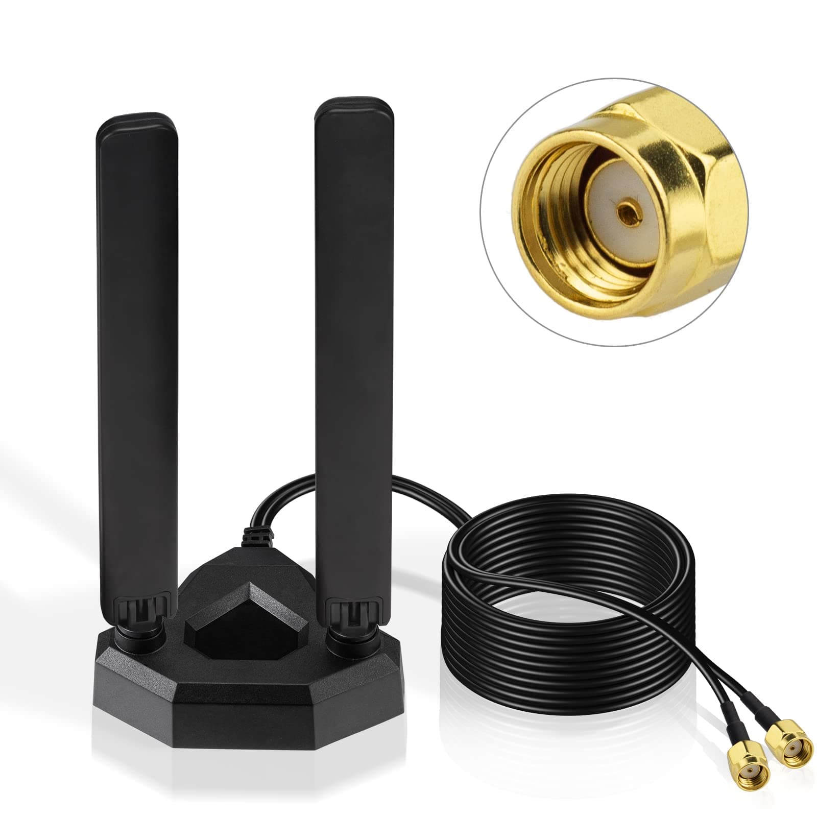 Eightwood WiFi 6E Antenne 2.4g/5g/5.8g/6g WLAN Signal Verstärker Tri-Band Magnetic Base mit RP-SMA 200 cm Verlängerungskabel für Wi-Fi Karten PCI Karte PC Router Bluetooth Mainboard