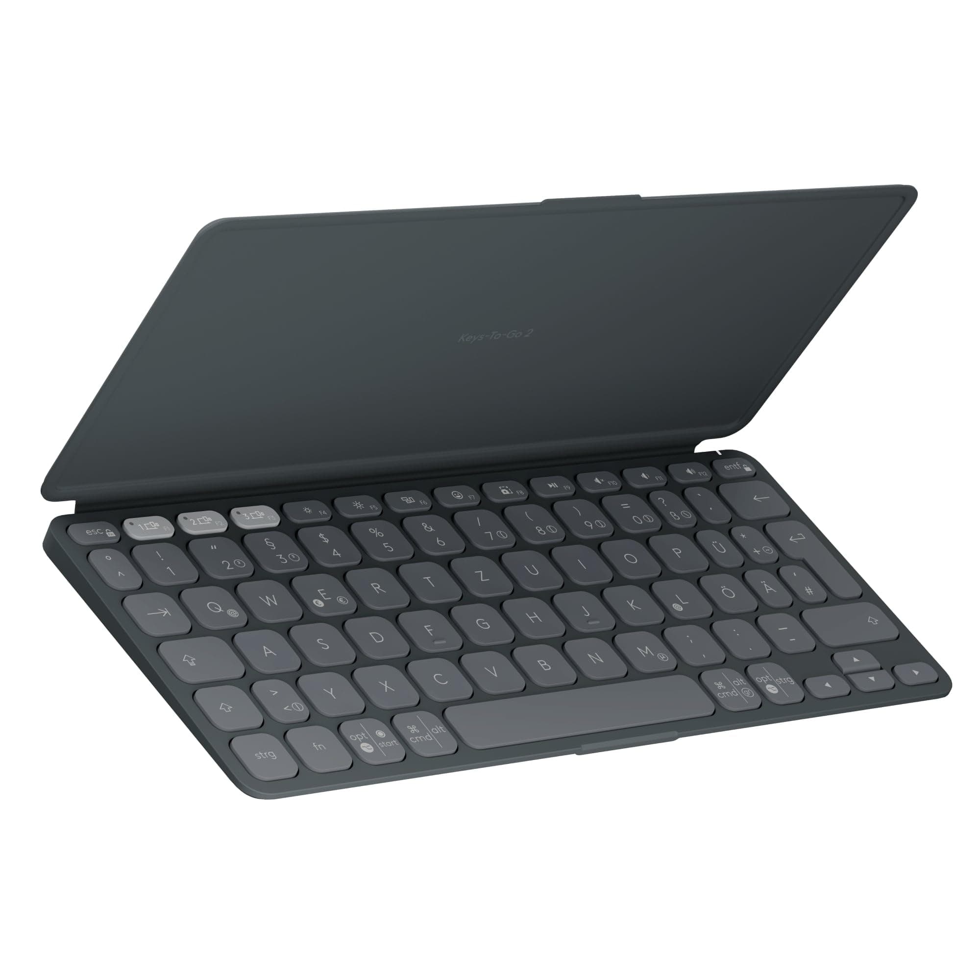 Logitech Keys-to-Go 2, Mobile Bluetooth-Tastatur für Tablets mit integriertem Schutzcover, schlanke, kabellose Tastatur für Windows, Android, Linux, iPad, iPhone, Mac, Apple TV, DEU QWERTZ - Grau