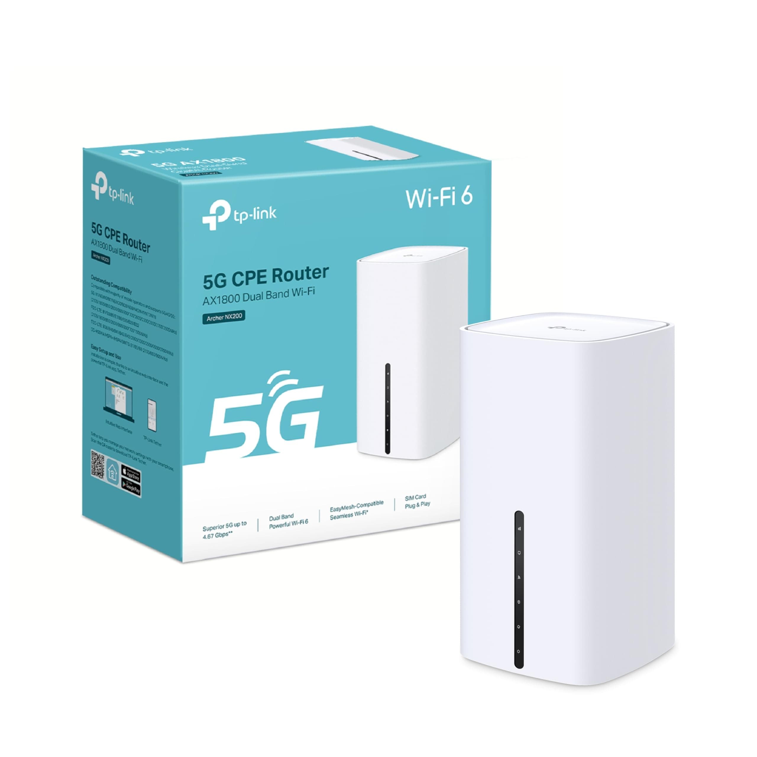 TP-Link Archer NX200 LTE WLAN Router, 5G Router SIM-Karte, AX1800 Dualband-WLAN 6, 3 x Gigabit-Ports, MU-MIMO, Web- und APP-Verwaltung, Plug-and-Play