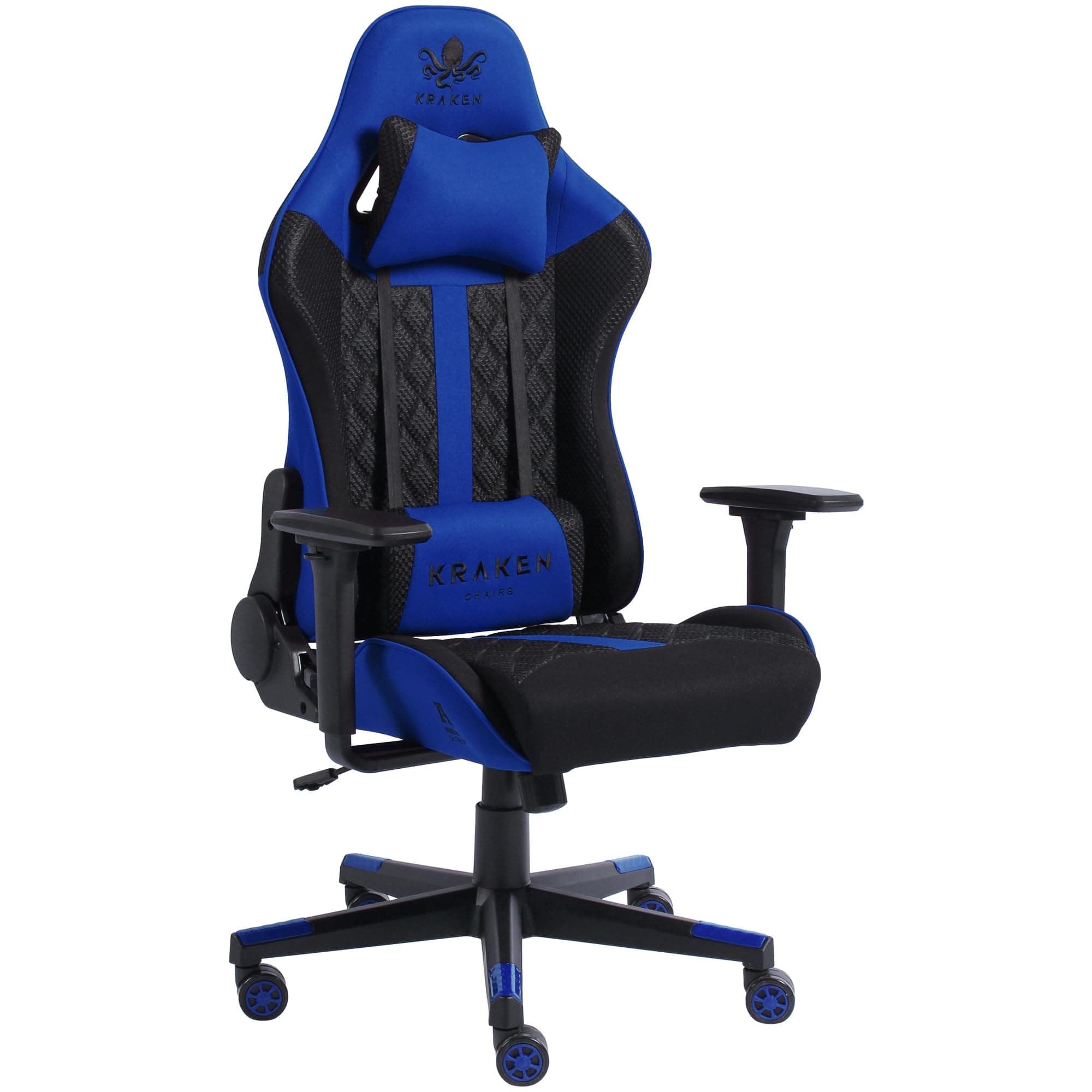 KRAKEN CHAIRS Gaming Stuhl Stoff - Blau - Bürostuhl - Ergonomisch Computer Stuhl Gamer - 130 kg Belastbarkeit - Gamerstuhl - Gamingsessel - Gaming Chair Ergonomic - Nackenpolster - Lenden-Kissen