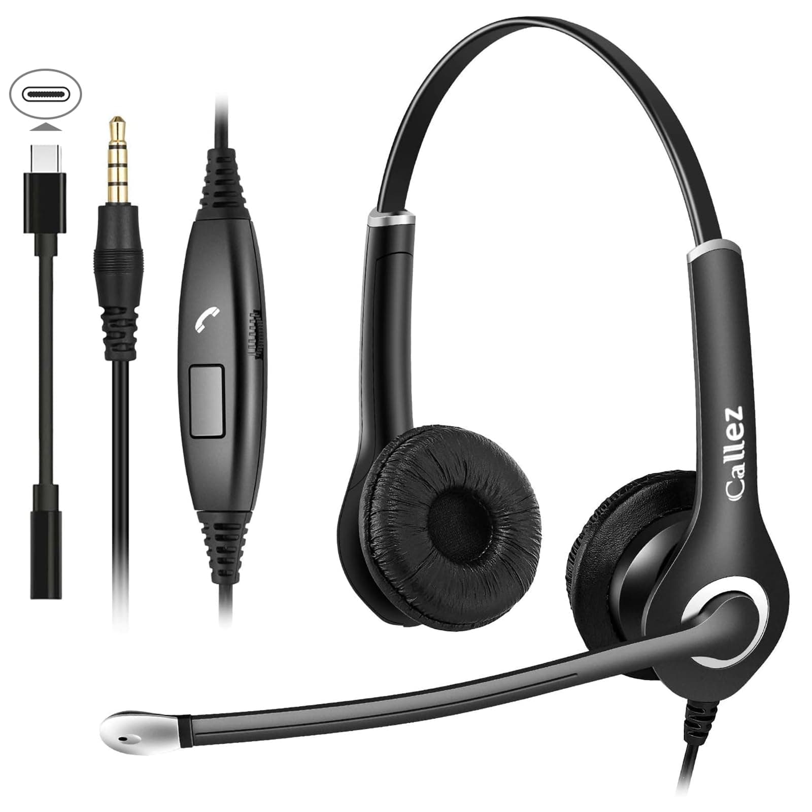 PC Headset Handy für Smartphone Computer Laptop, 3,5mm Klinke USB-C Kopfhörer Handy mit Mikrofon für iPhone Samsung Skype Business Office Call Center, Kristallklar Chat, Super Leicht, Ultra Komfort