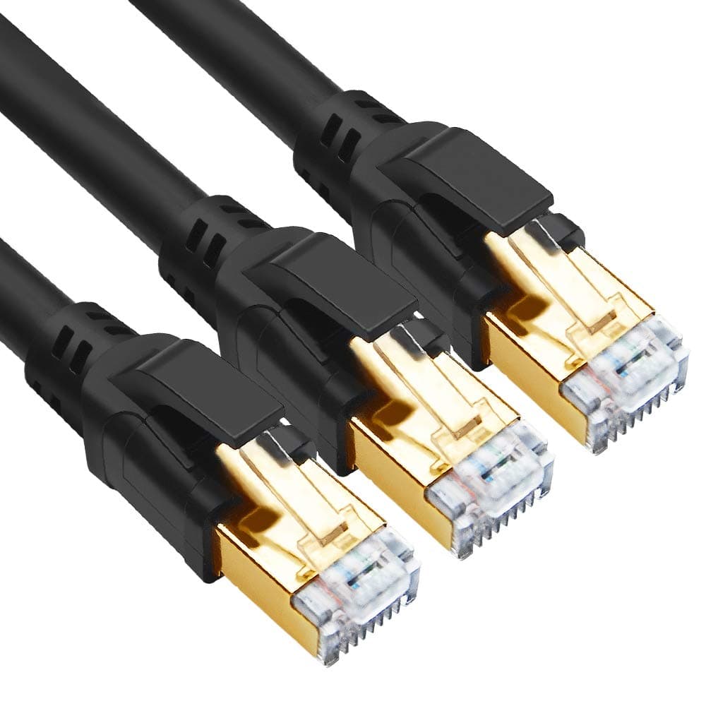 Yauhody Cat 8 Lan Kabel 2m, 3-Stück Netzwerkkabel Ultra High Speed 40Gbps 2000MHz F/FTP Ethernet Kabel RJ45 Patchkabel für Gaming, Router, Modem, PC, Schneller als Cat 7 (Schwarz 2m 3stück)