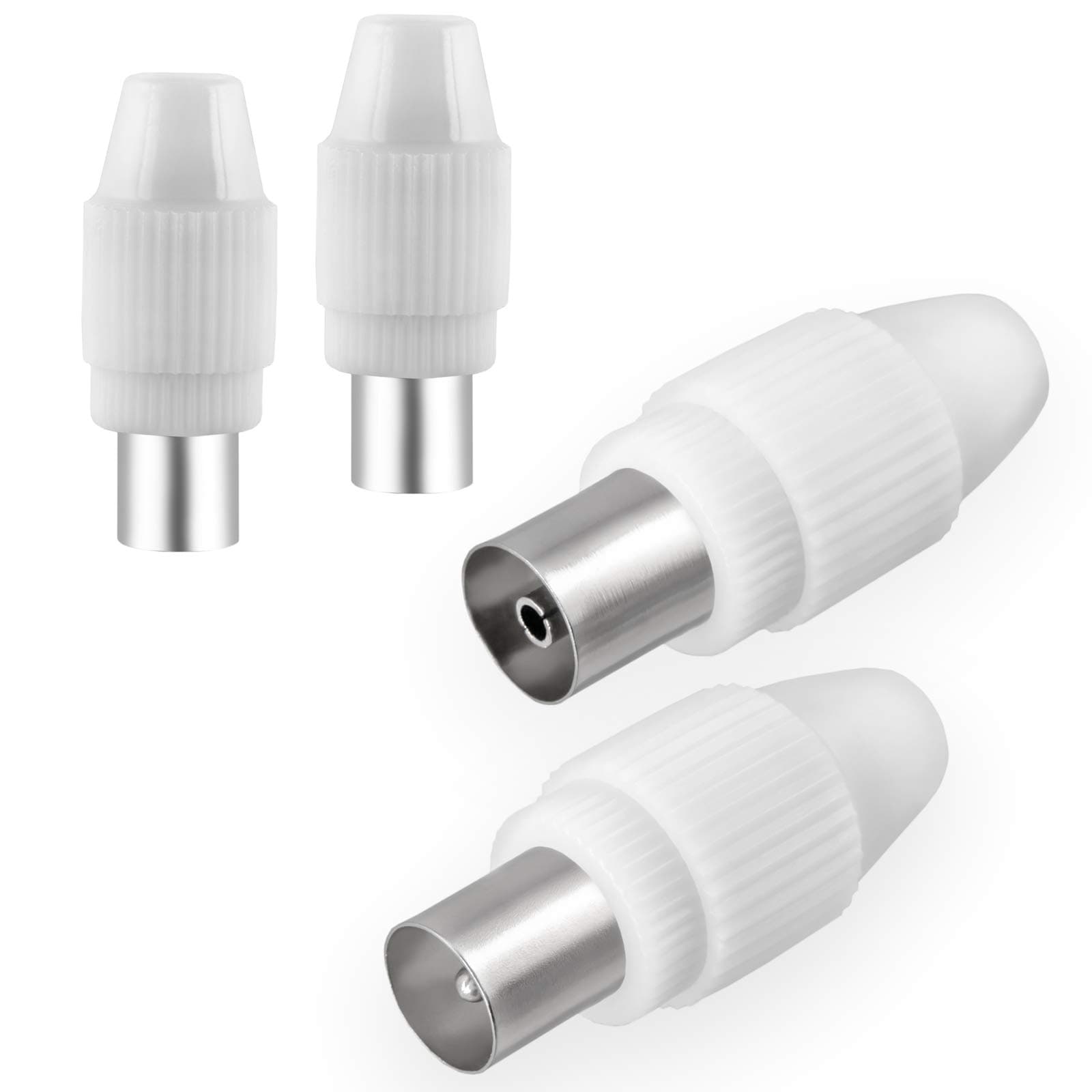 Antennenstecker Set 2x Stecker & 2x Buchse für Kabelfensehen DVB-C Radio und DVB-T2 TV Antennen IEC (männlich und weiblich) für Koaxial Antennenkabel Kupplung Kabel BK Anlagen HQ 4K UHD von HB-DIGITAL