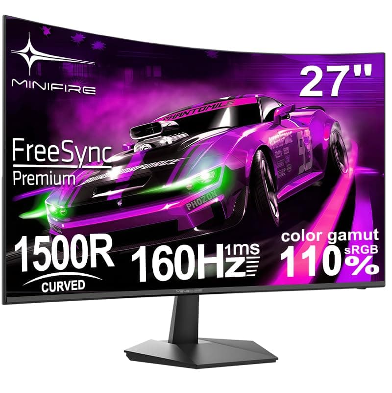 Minifire 27 Zoll Curved Gaming Monitor - 160Hz, FHD(1920x1080), VA 1500R, 1ms GtG, sRGB 110%, HDR, Adapive Sync, Blaulichtfilter, VESA 100 * 100, HDMI 2.0/DP 1.2 mit HDMI-Kabel (MFG27C1L)